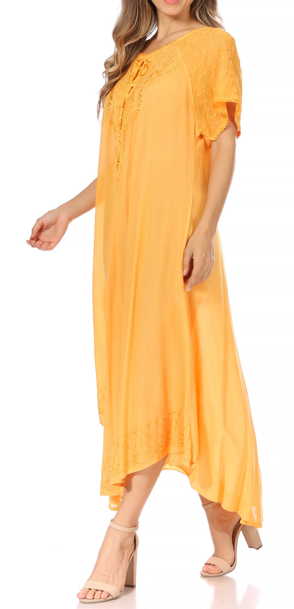 Women's Embroidered Long Caftan Dress and Cover-up