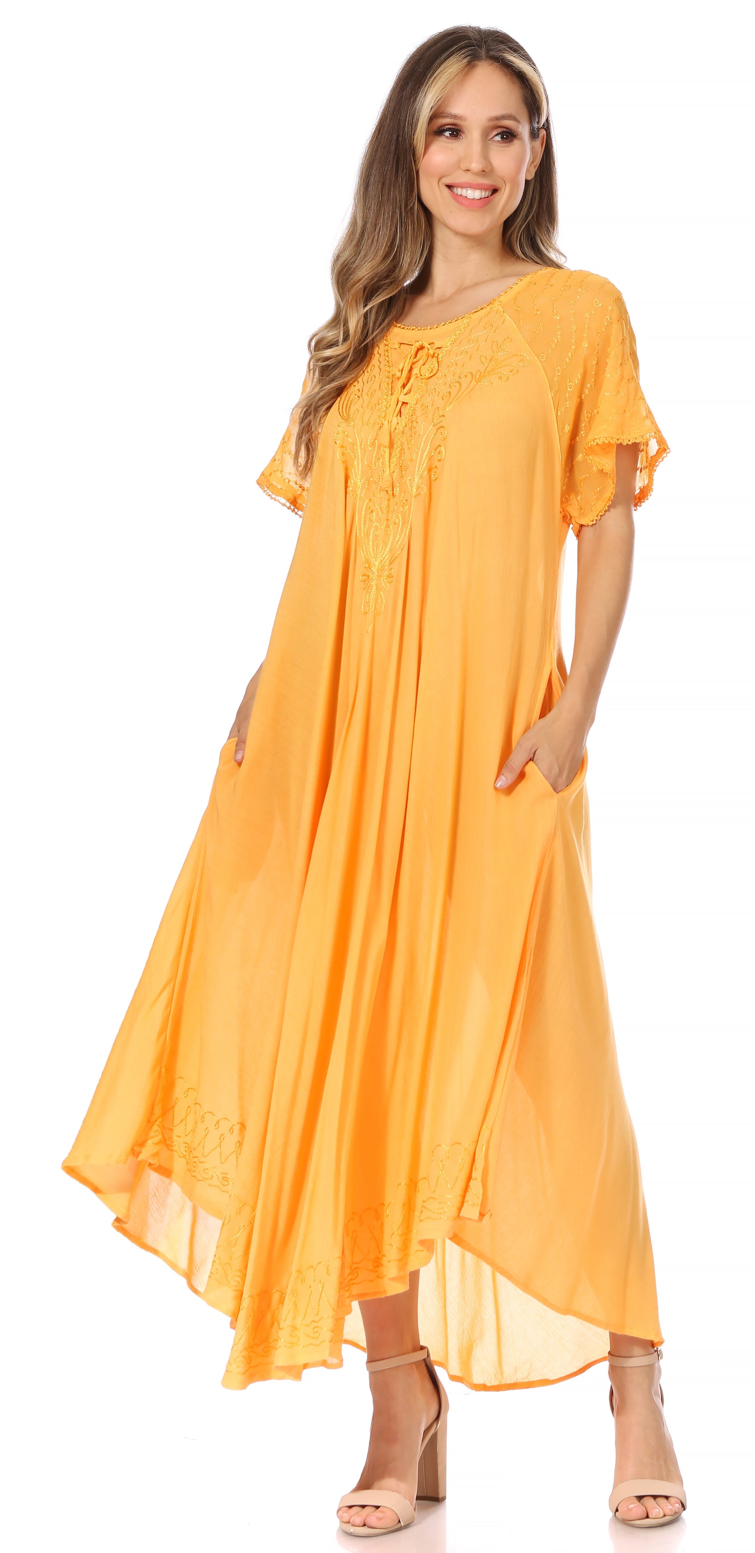 Women's Embroidered Long Caftan Dress and Cover-up