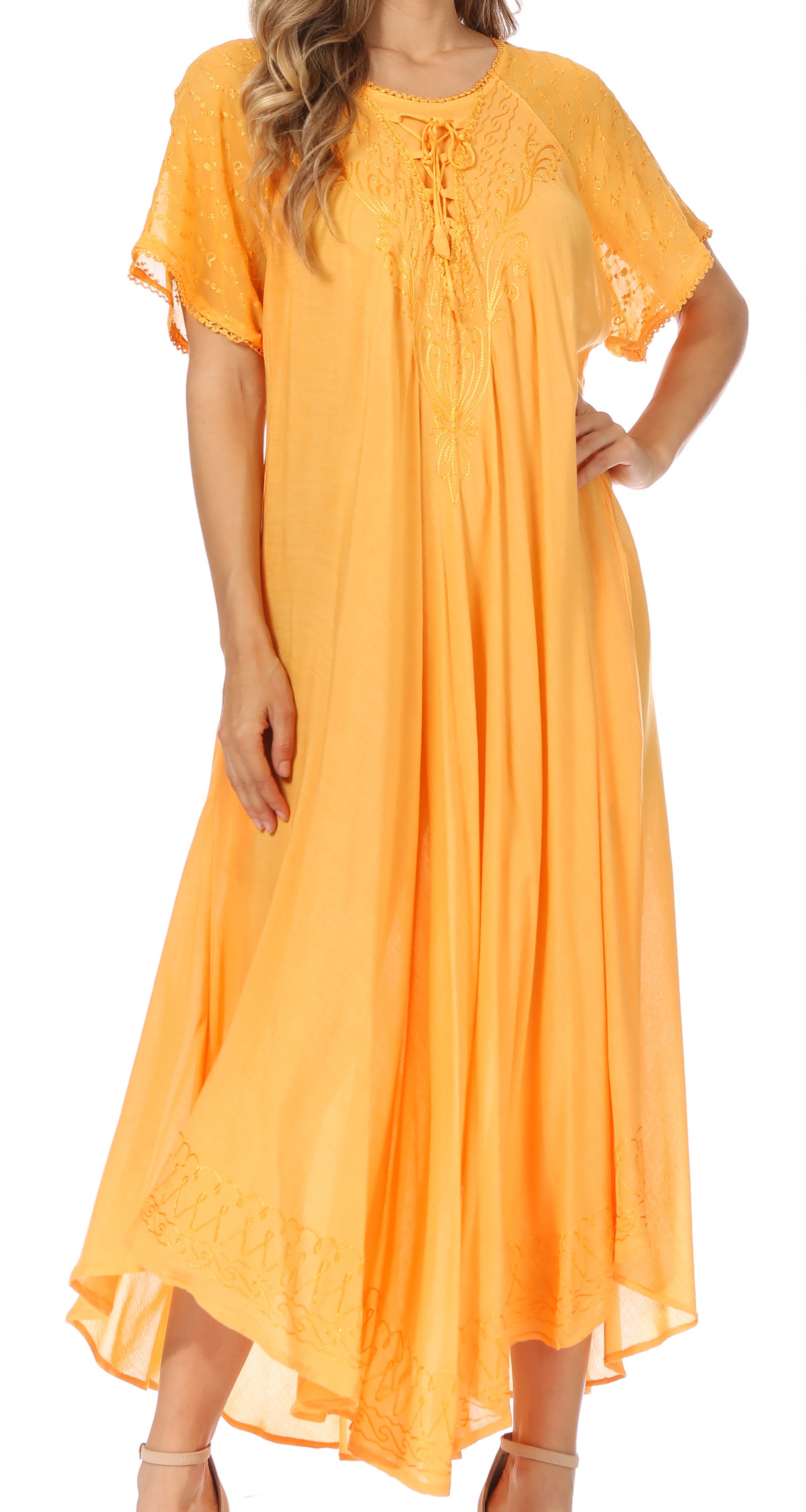 Women's Embroidered Long Caftan Dress and Cover-up