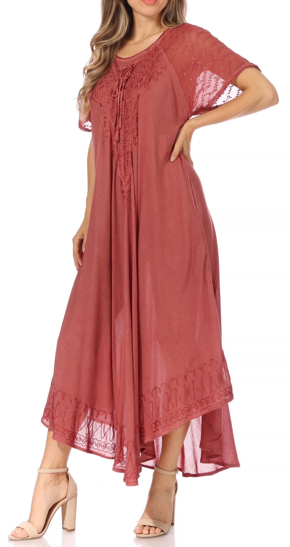 Women's Embroidered Long Caftan Dress and Cover-up