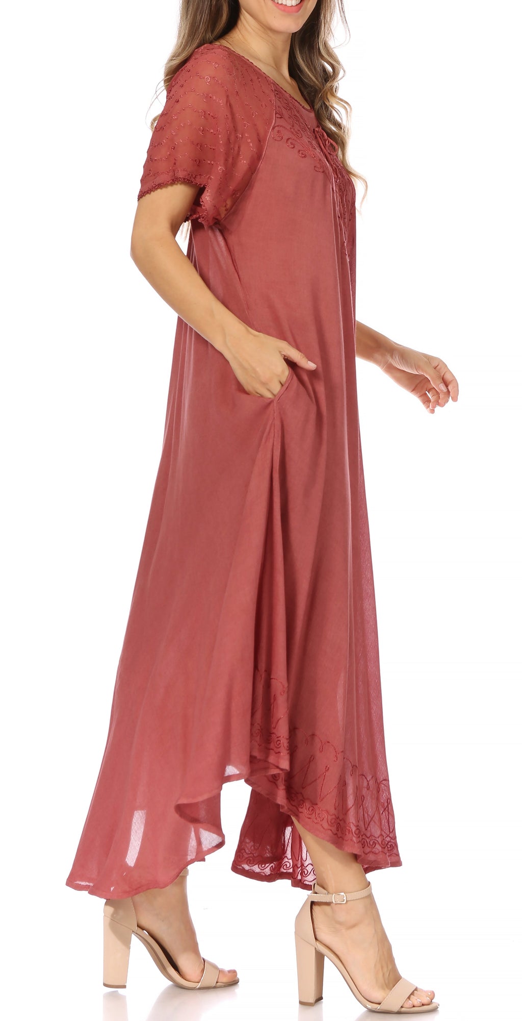 Women's Embroidered Long Caftan Dress and Cover-up