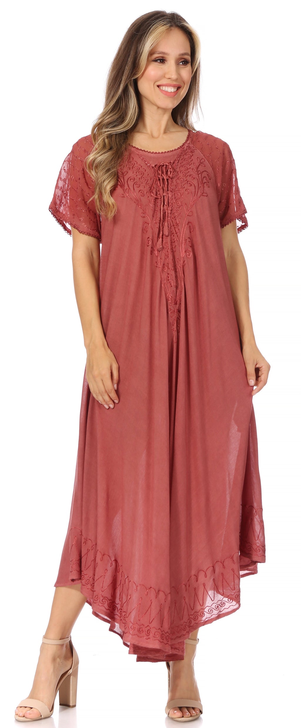Women's Embroidered Long Caftan Dress and Cover-up