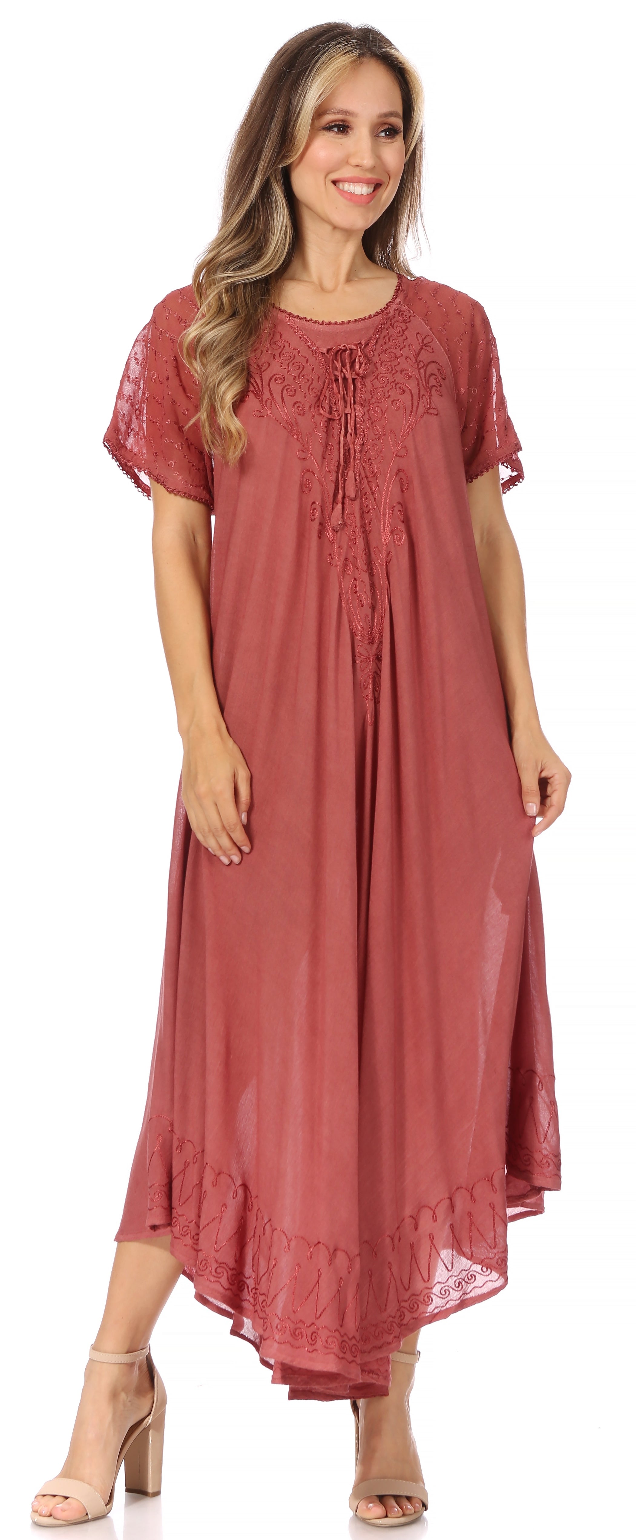 Women's Embroidered Long Caftan Dress and Cover-up