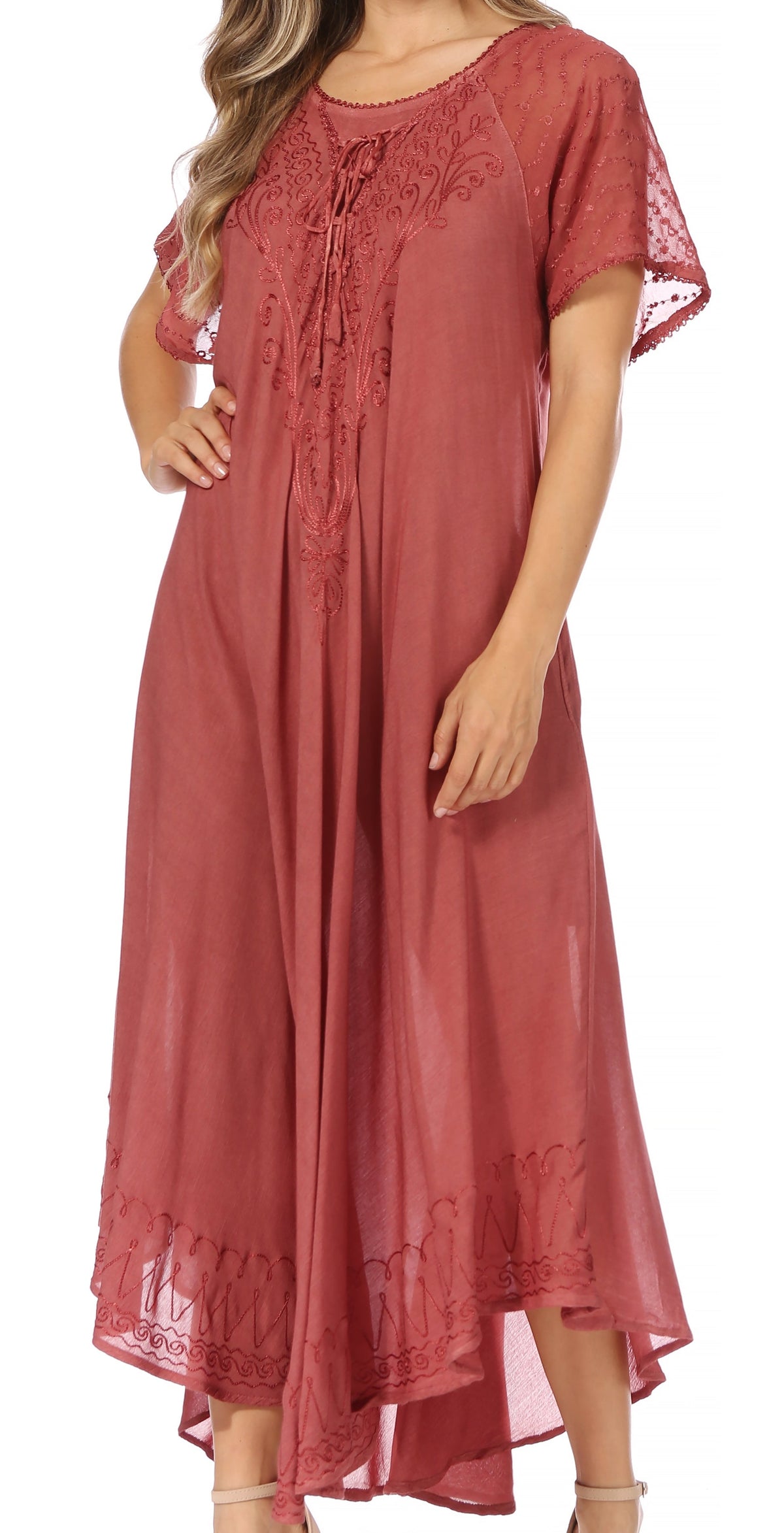 Women's Embroidered Long Caftan Dress and Cover-up