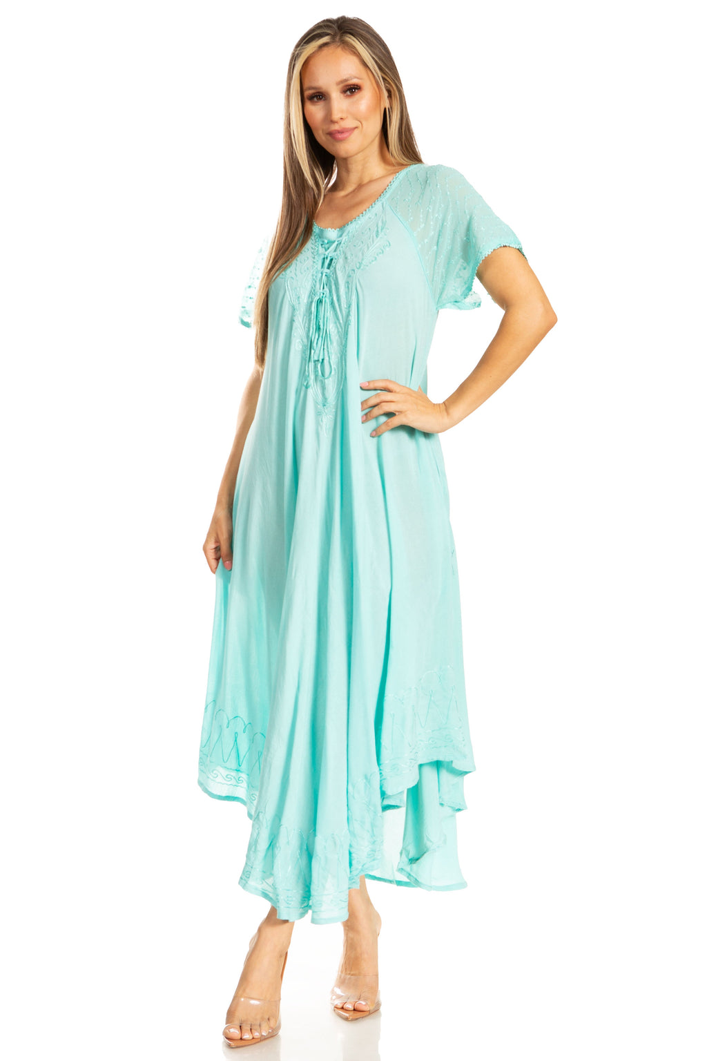 Women's Embroidered Long Caftan Dress and Cover-up