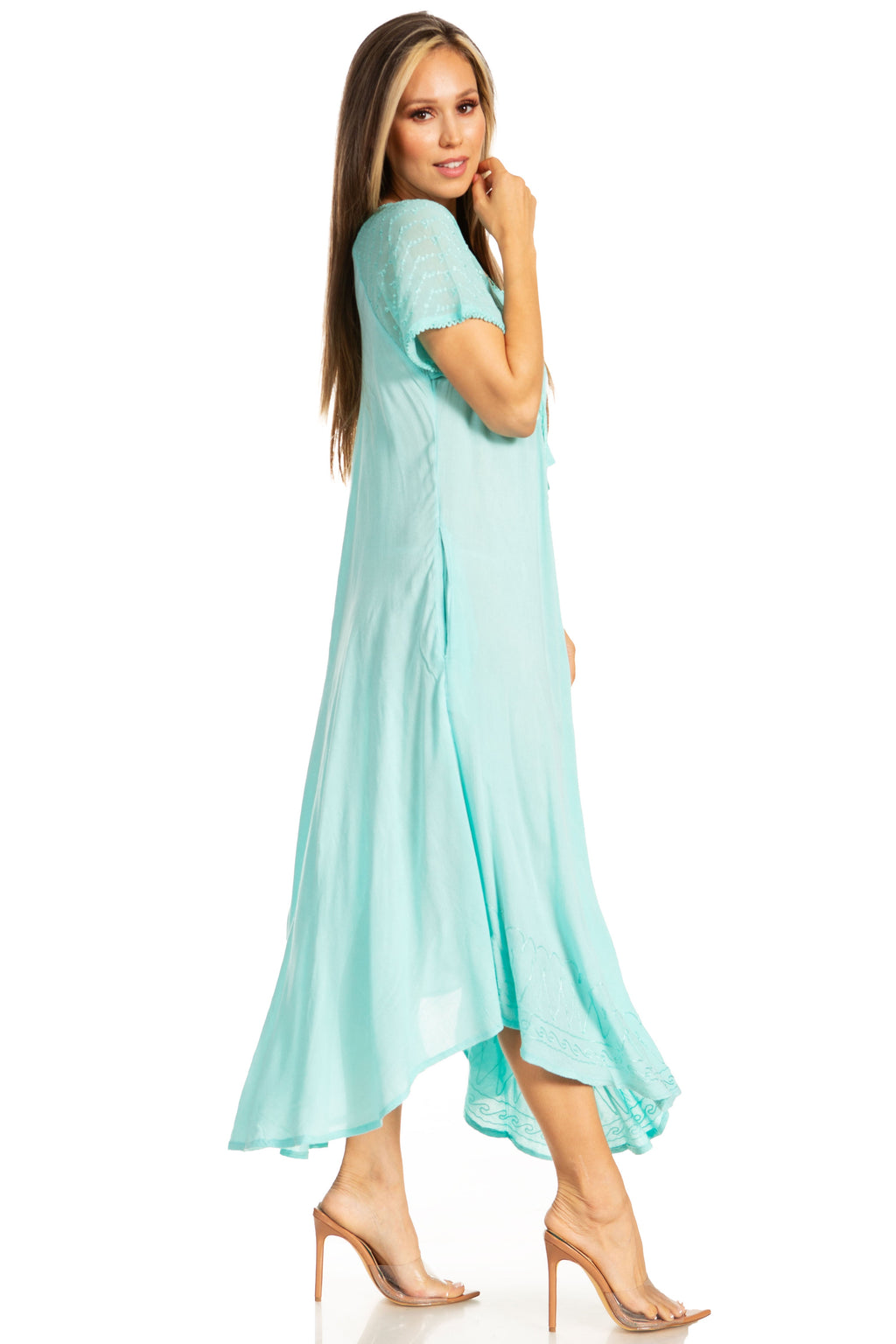 Women's Embroidered Long Caftan Dress and Cover-up