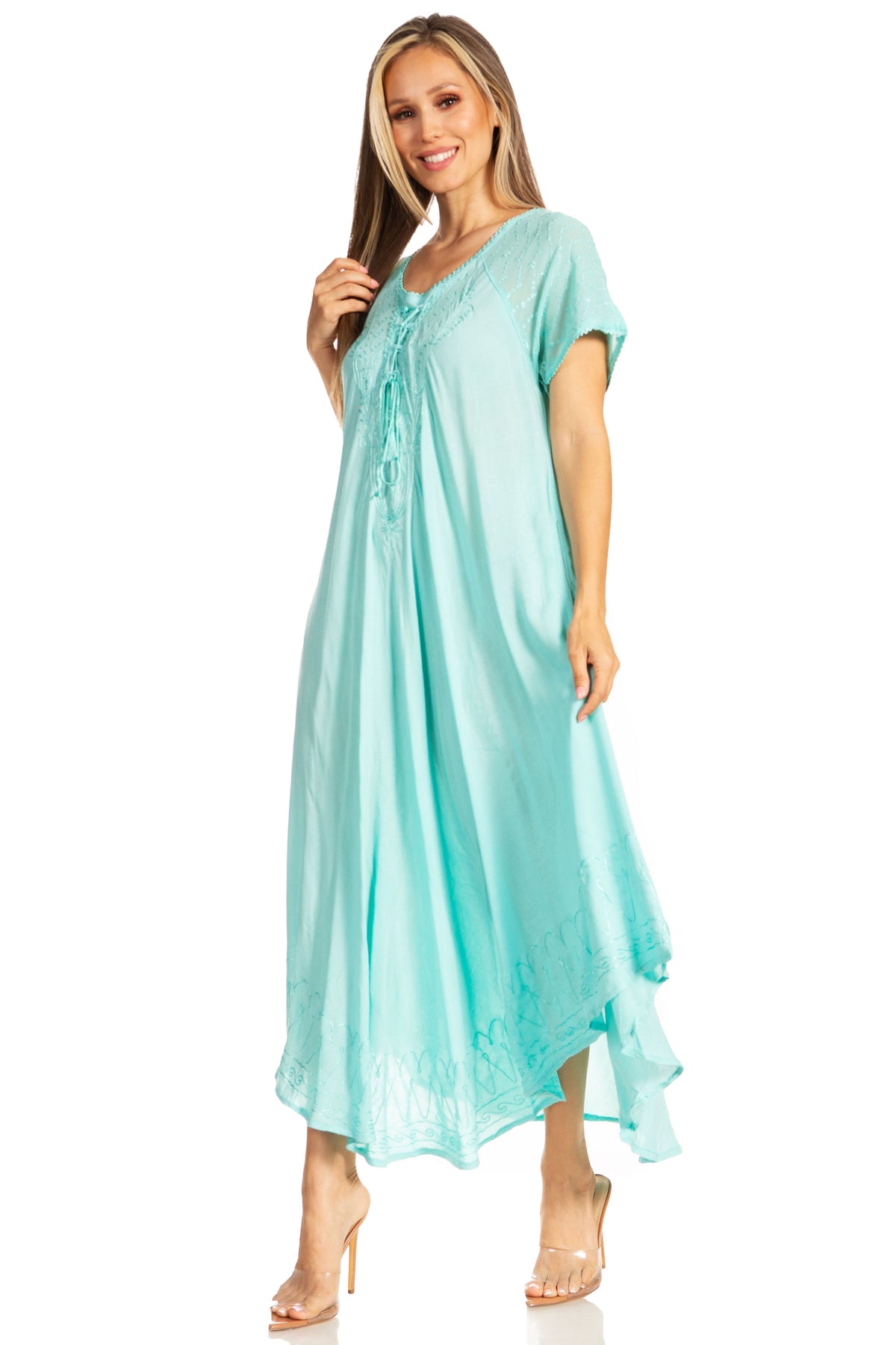 Women's Embroidered Long Caftan Dress and Cover-up
