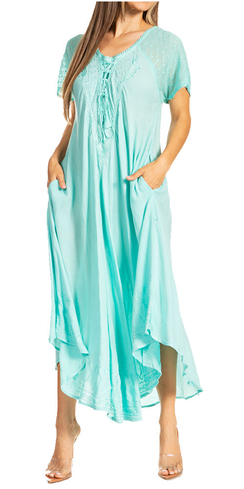 Women's Embroidered Long Caftan Dress and Cover-up