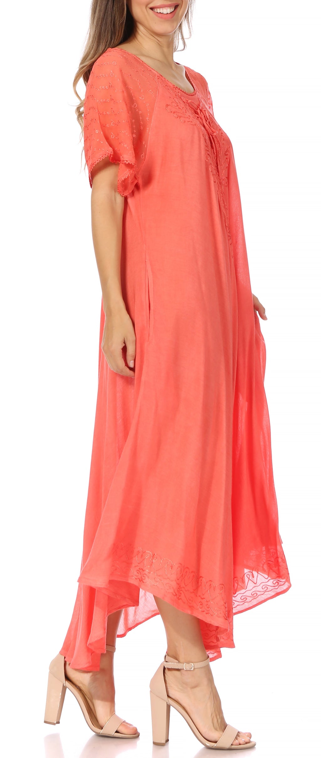 Women's Embroidered Long Caftan Dress and Cover-up
