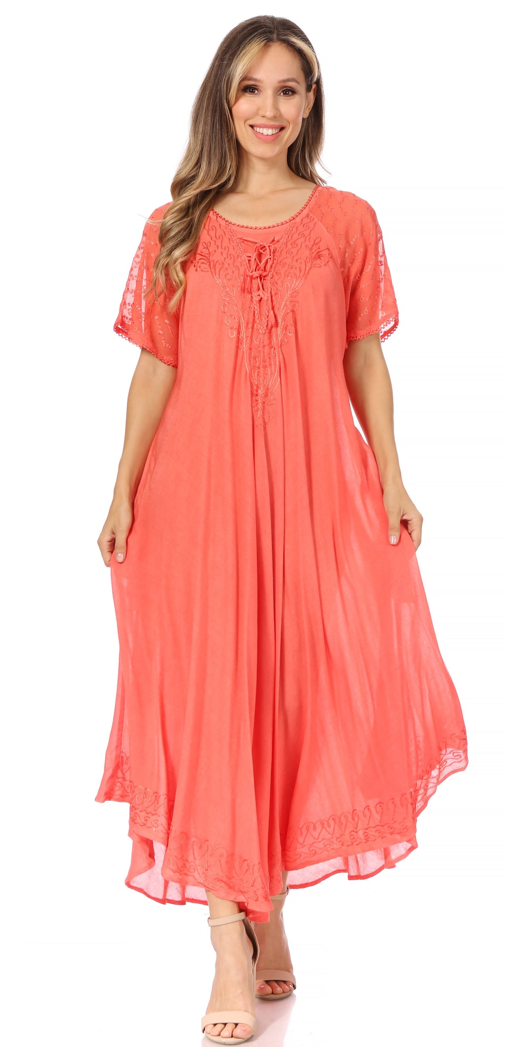 Women's Embroidered Long Caftan Dress and Cover-up
