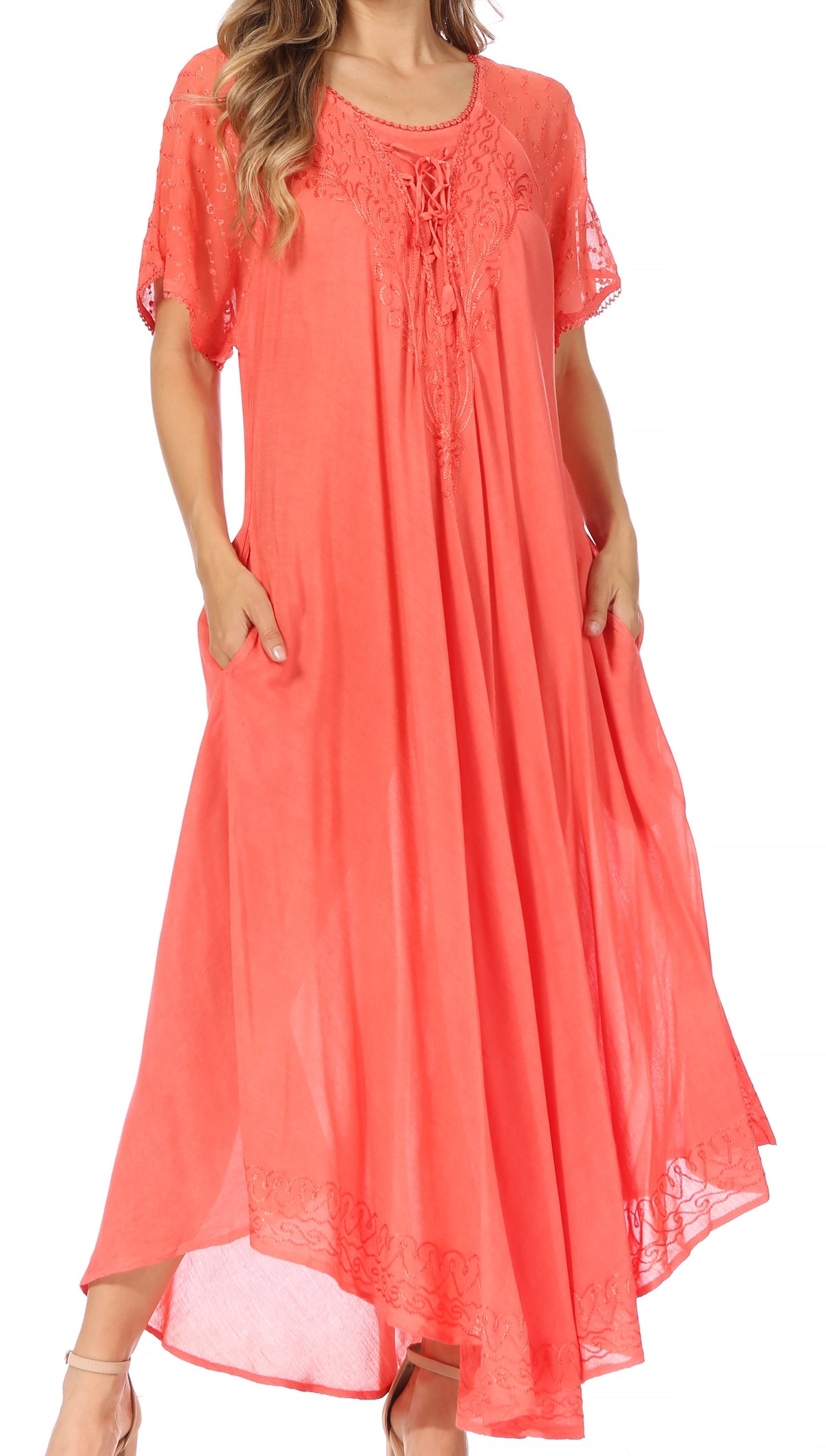 Women's Embroidered Long Caftan Dress and Cover-up