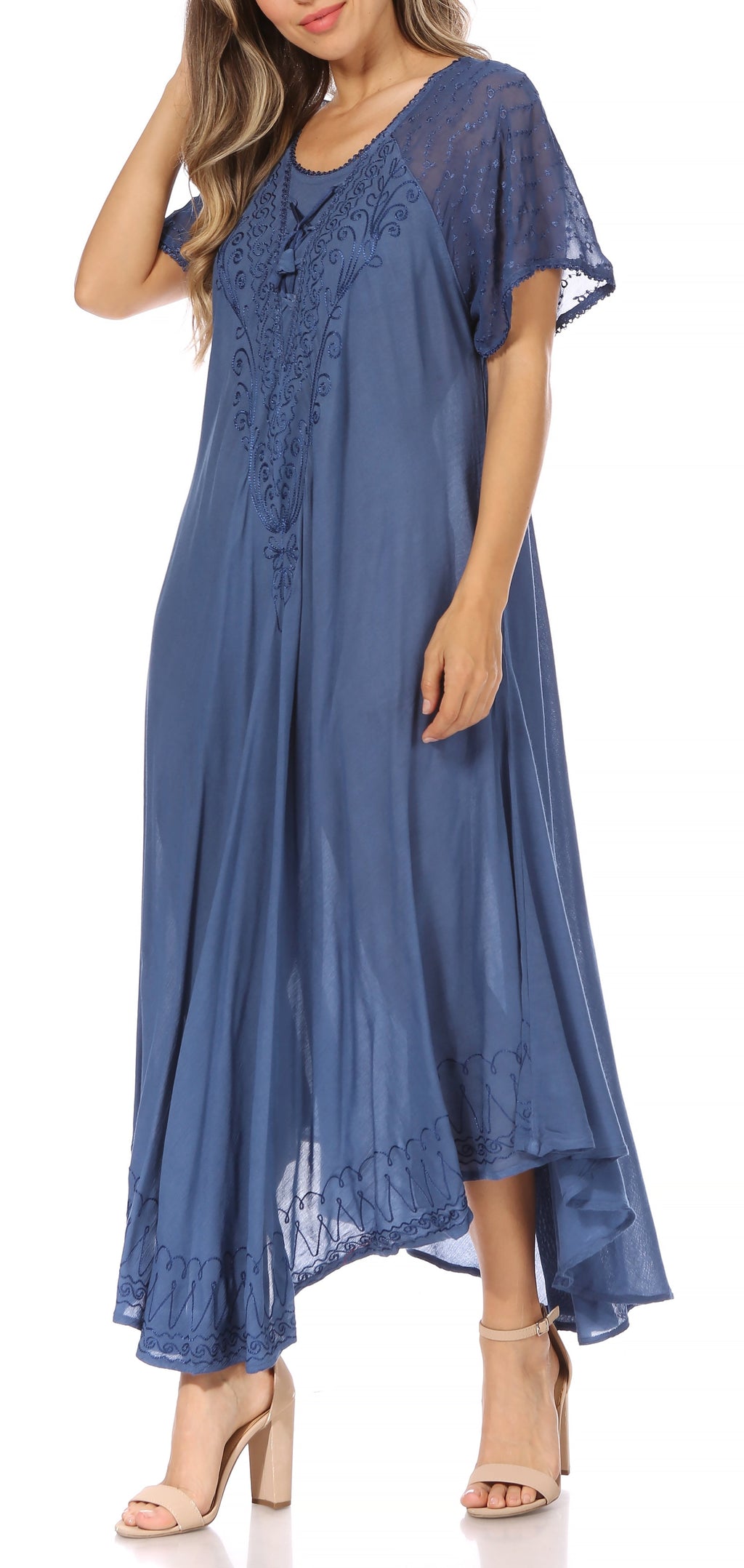 Women's Embroidered Long Caftan Dress and Cover-up