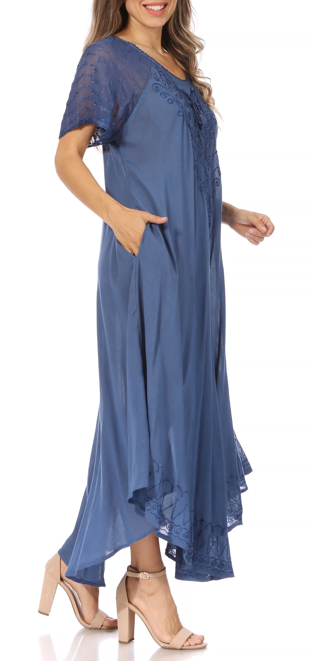 Women's Embroidered Long Caftan Dress and Cover-up
