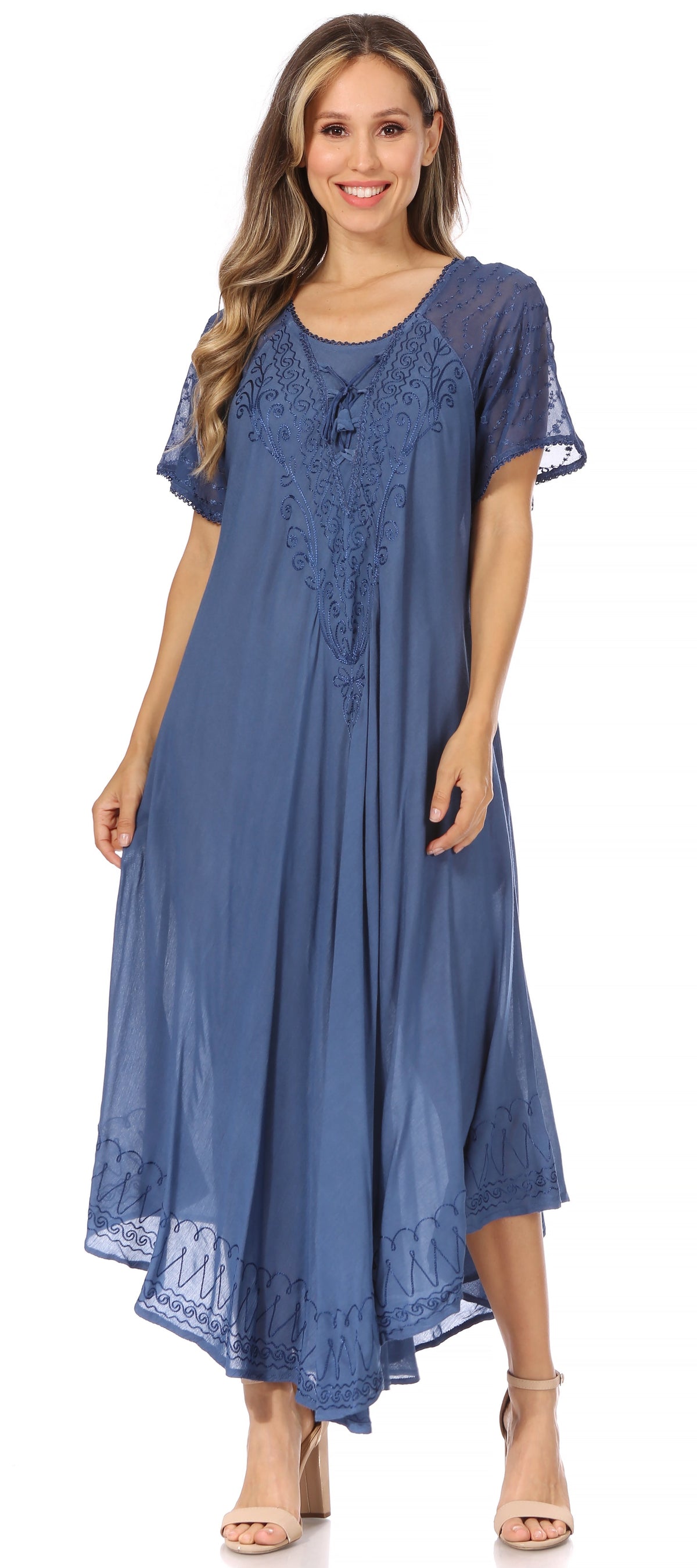 Women's Embroidered Long Caftan Dress and Cover-up