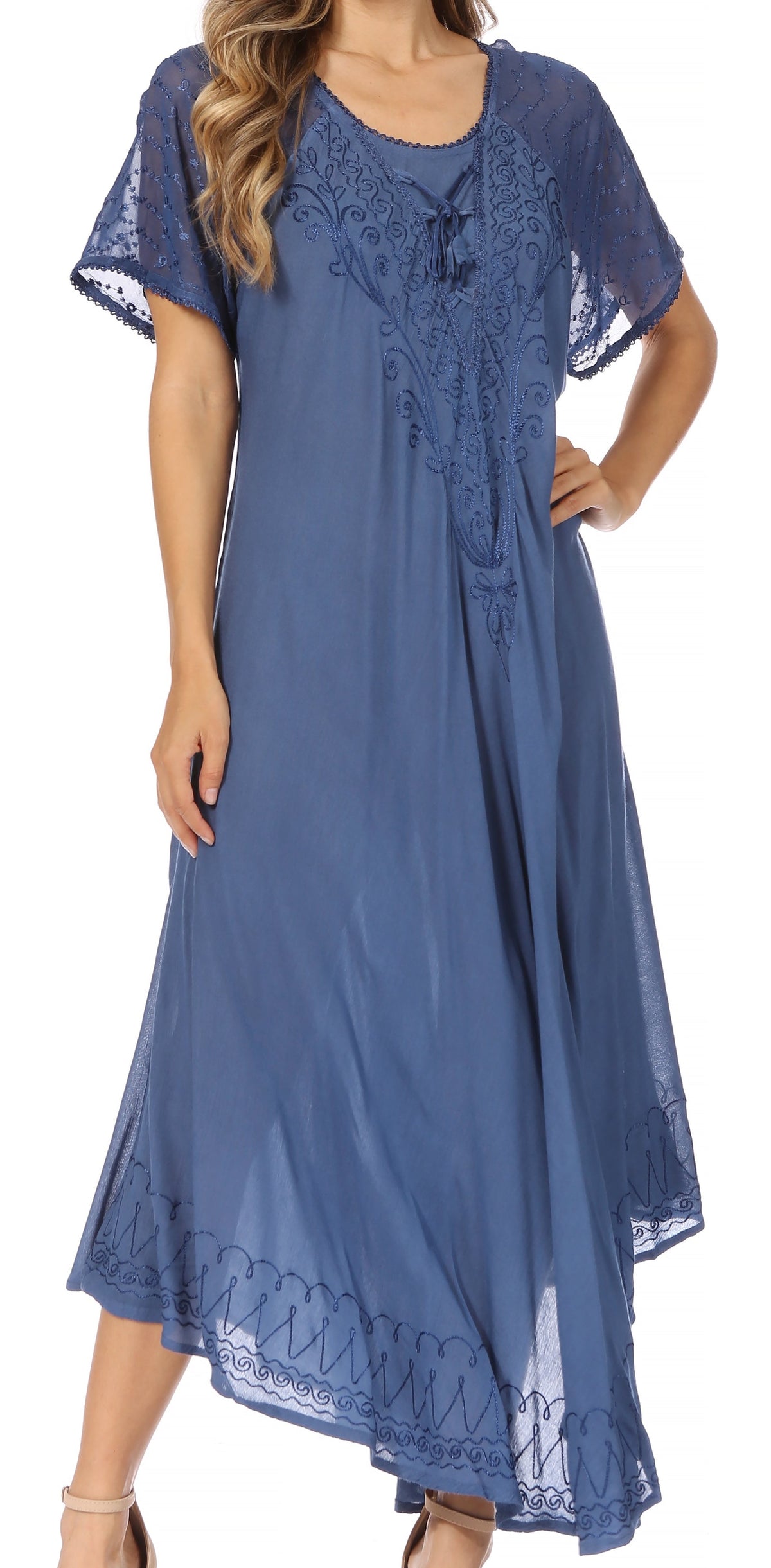 Women's Embroidered Long Caftan Dress and Cover-up