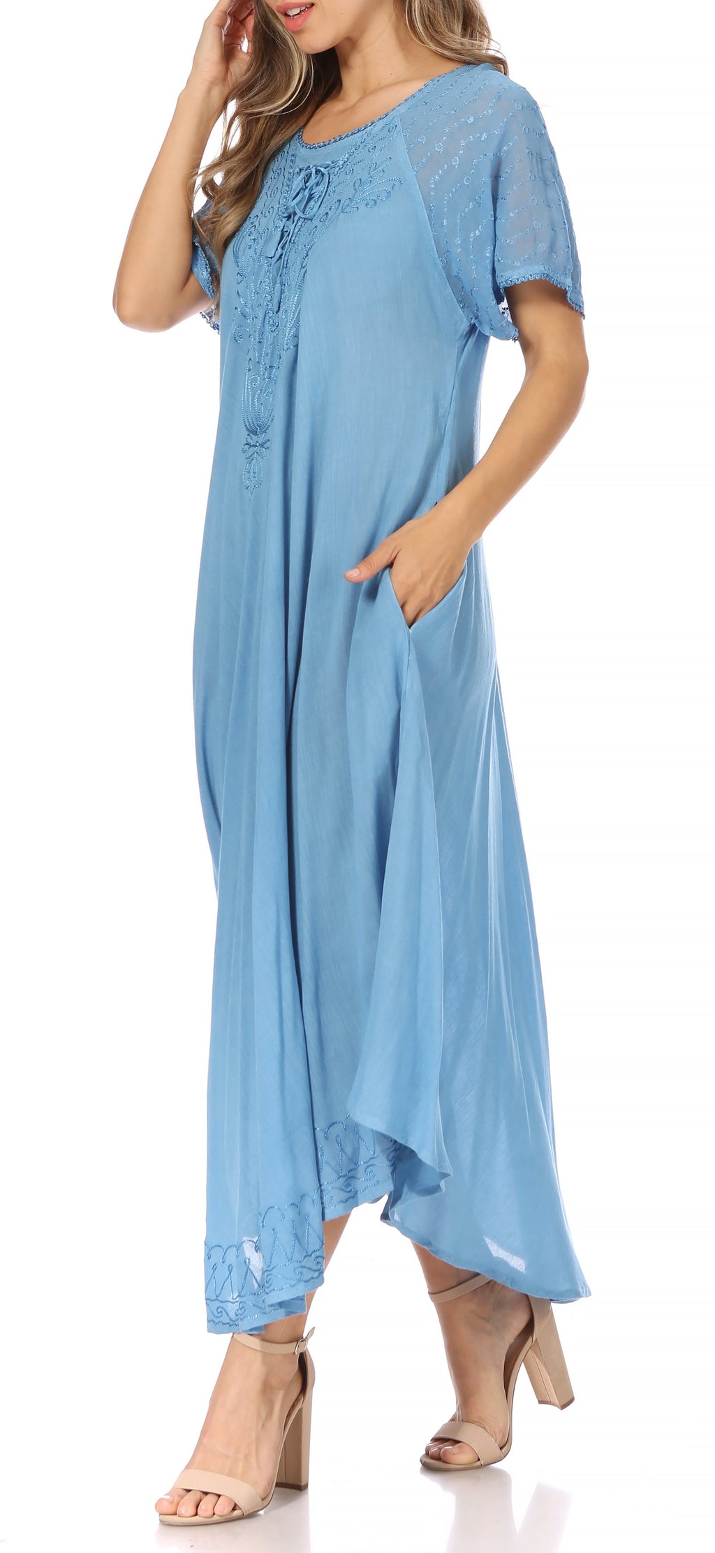 Women's Embroidered Long Caftan Dress and Cover-up