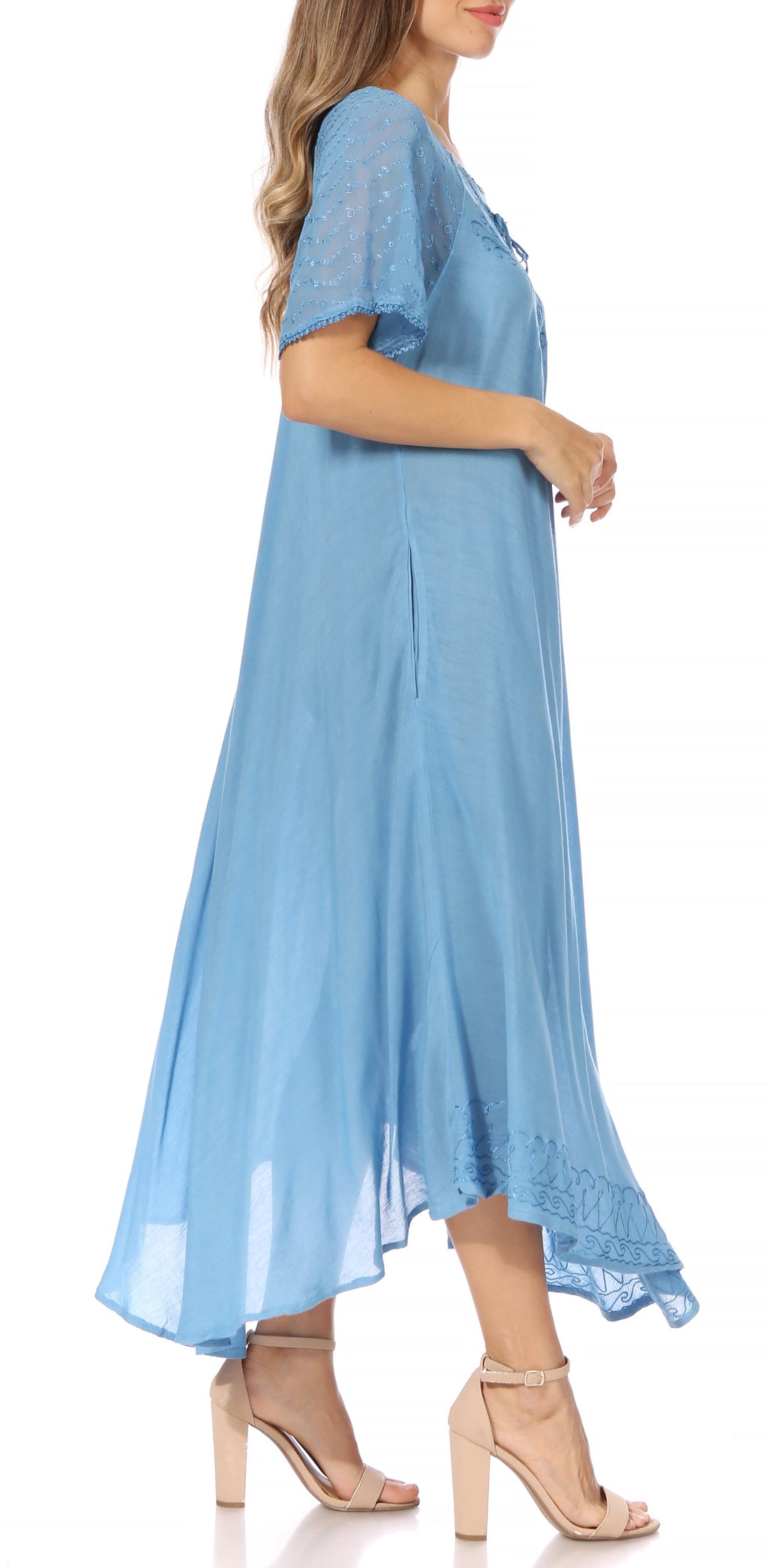 Women's Embroidered Long Caftan Dress and Cover-up