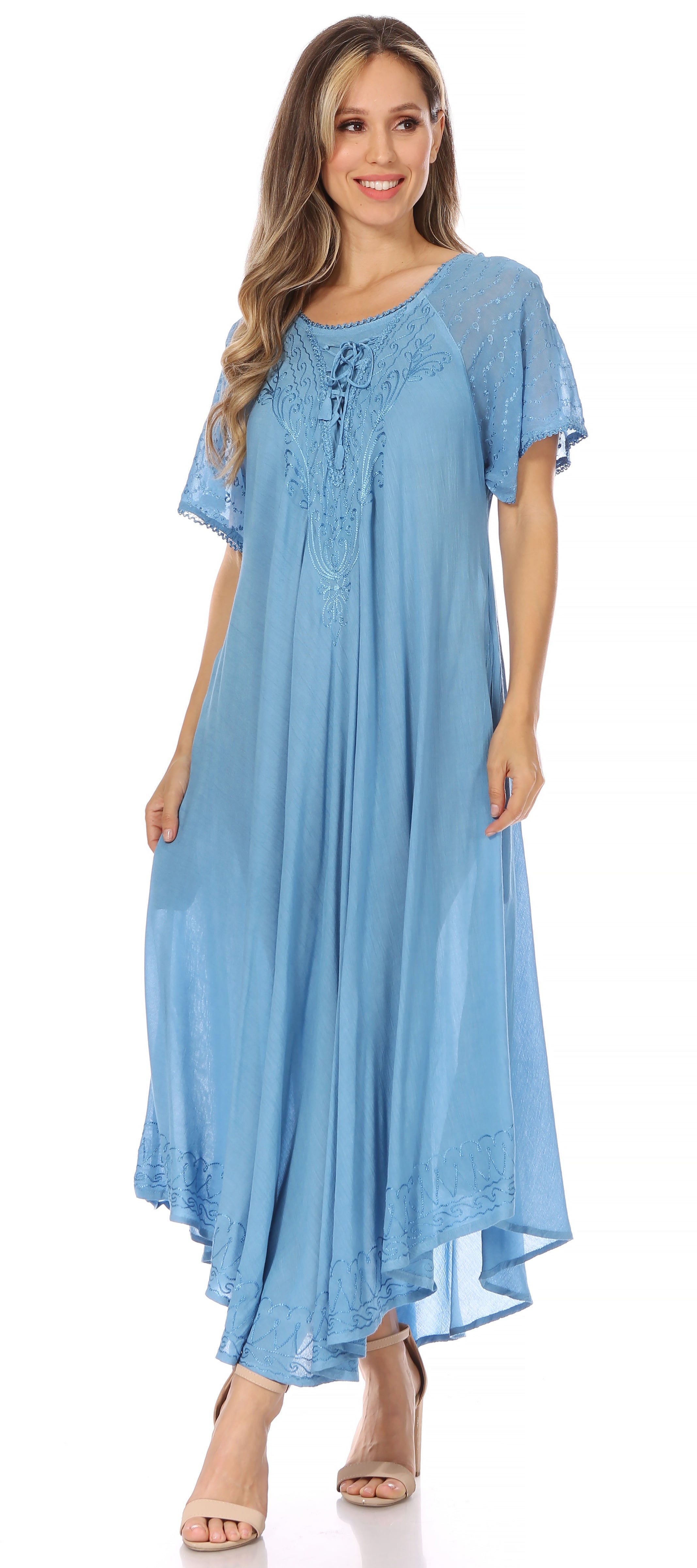 Women's Embroidered Long Caftan Dress and Cover-up