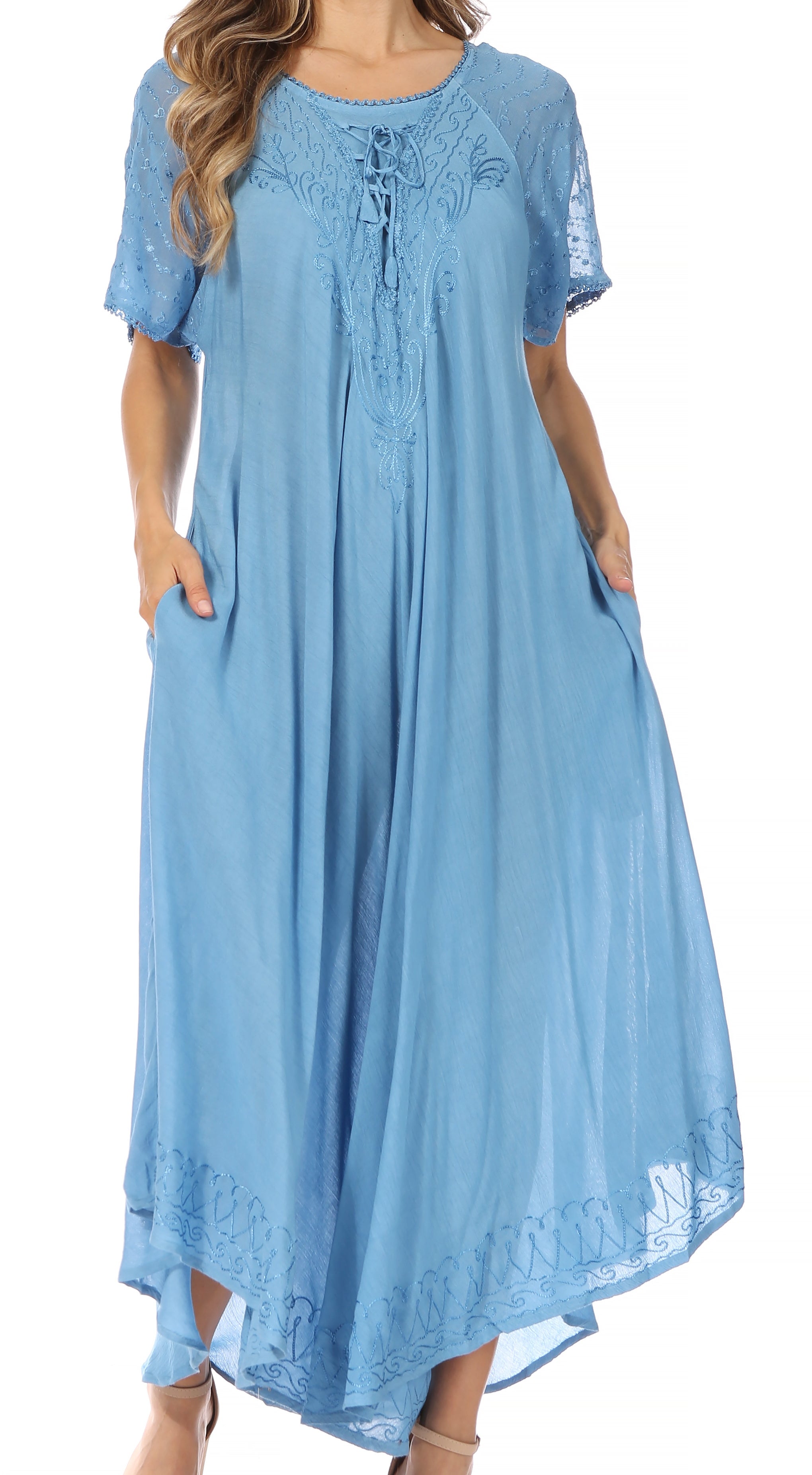 Women's Embroidered Long Caftan Dress and Cover-up