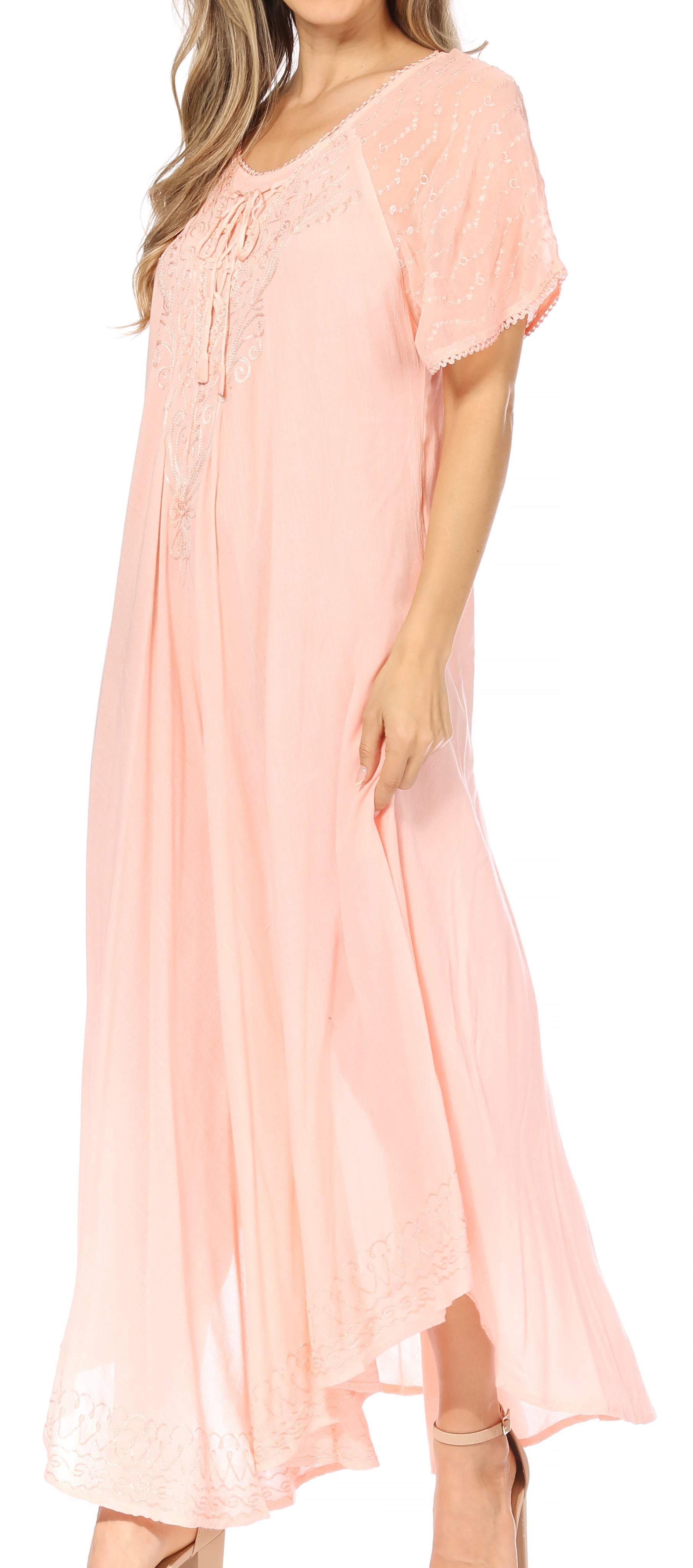 Women's Embroidered Long Caftan Dress and Cover-up
