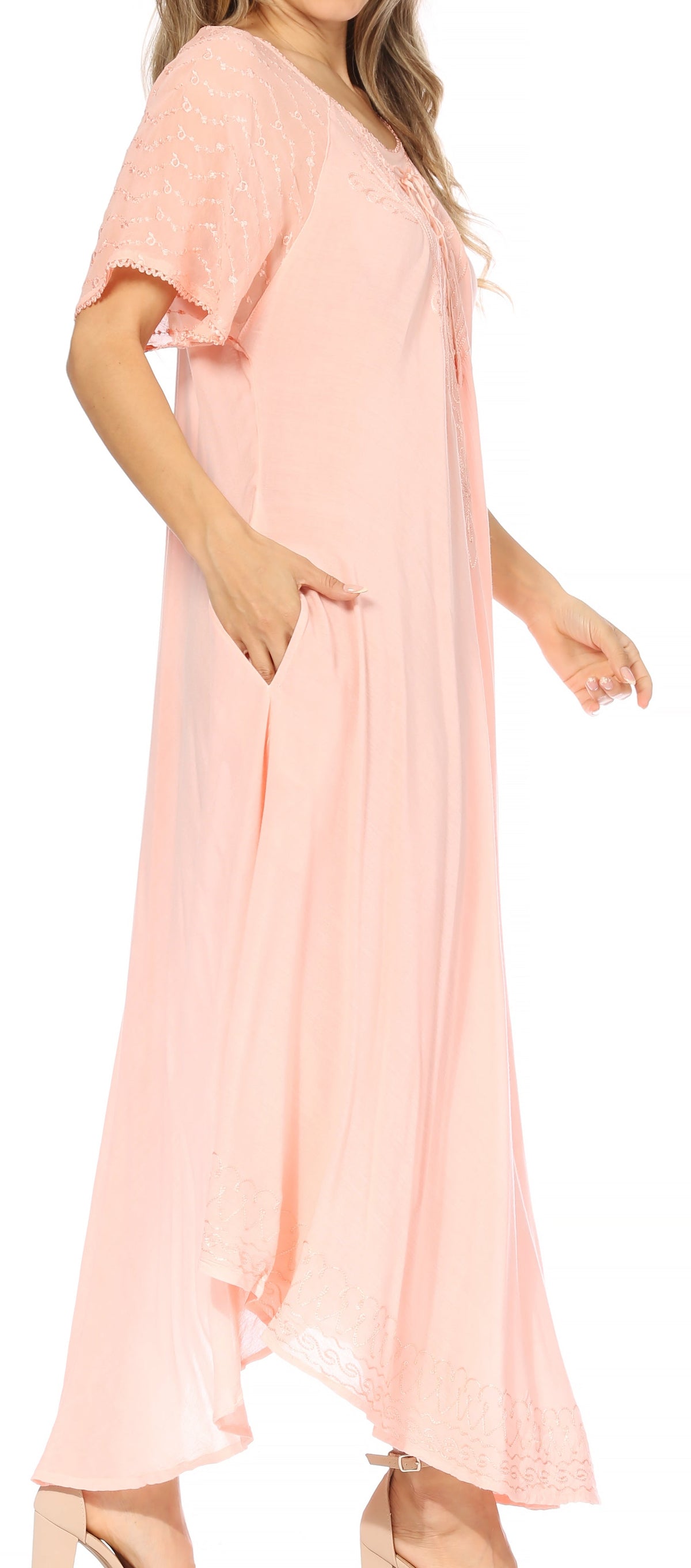 Women's Embroidered Long Caftan Dress and Cover-up