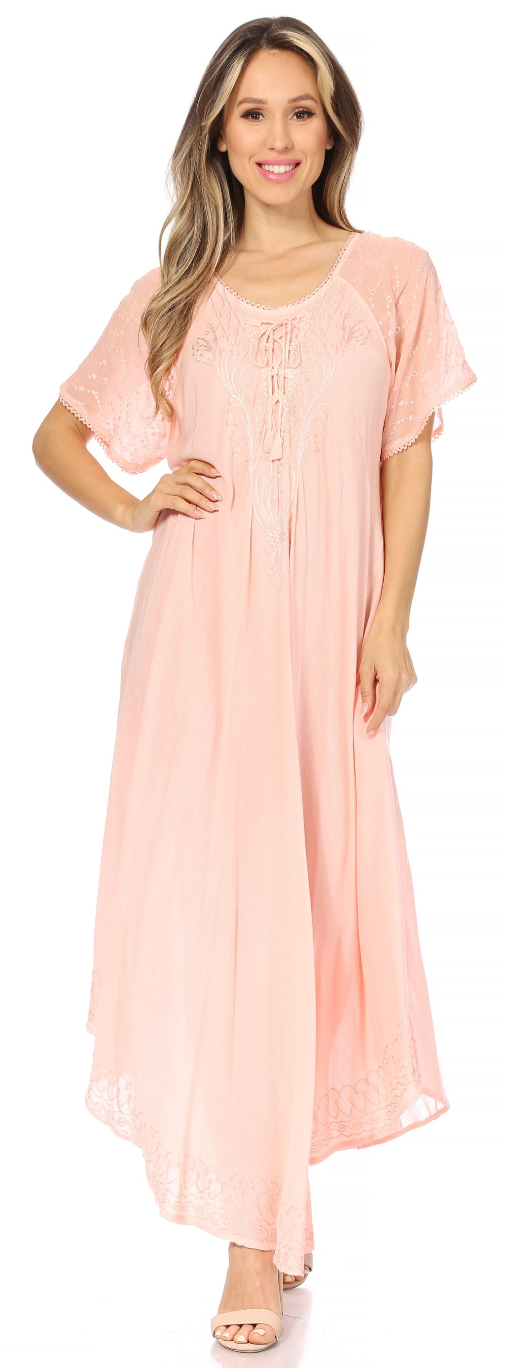 Women's Embroidered Long Caftan Dress and Cover-up