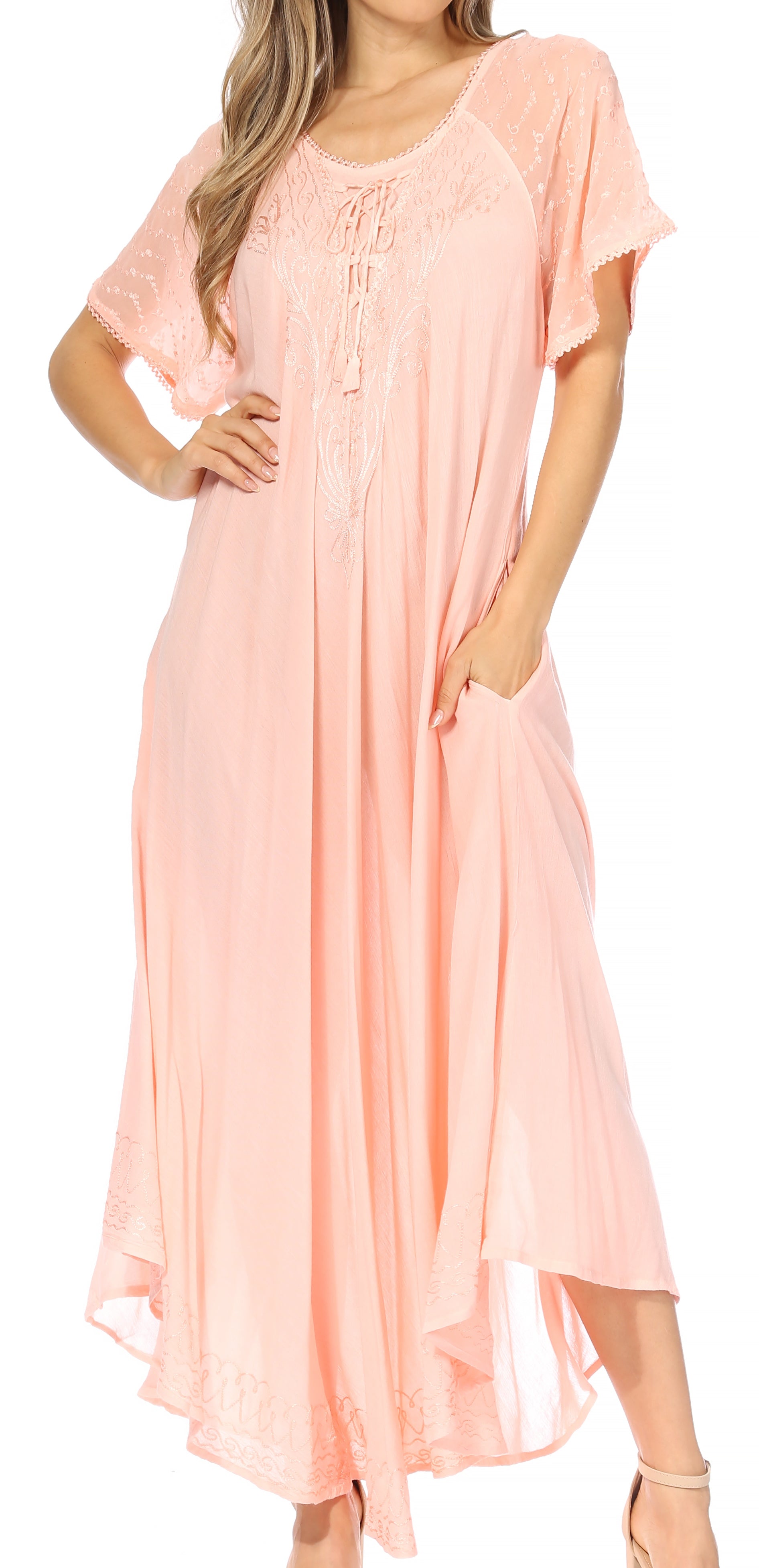 Women's Embroidered Long Caftan Dress and Cover-up