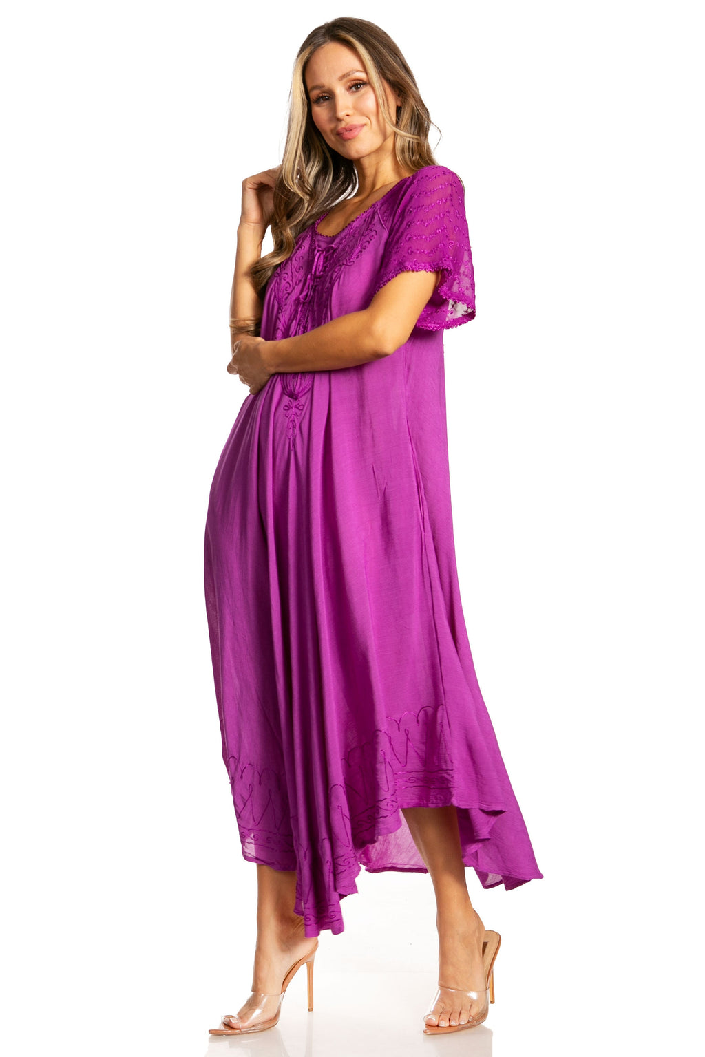 Women's Embroidered Long Caftan Dress and Cover-up