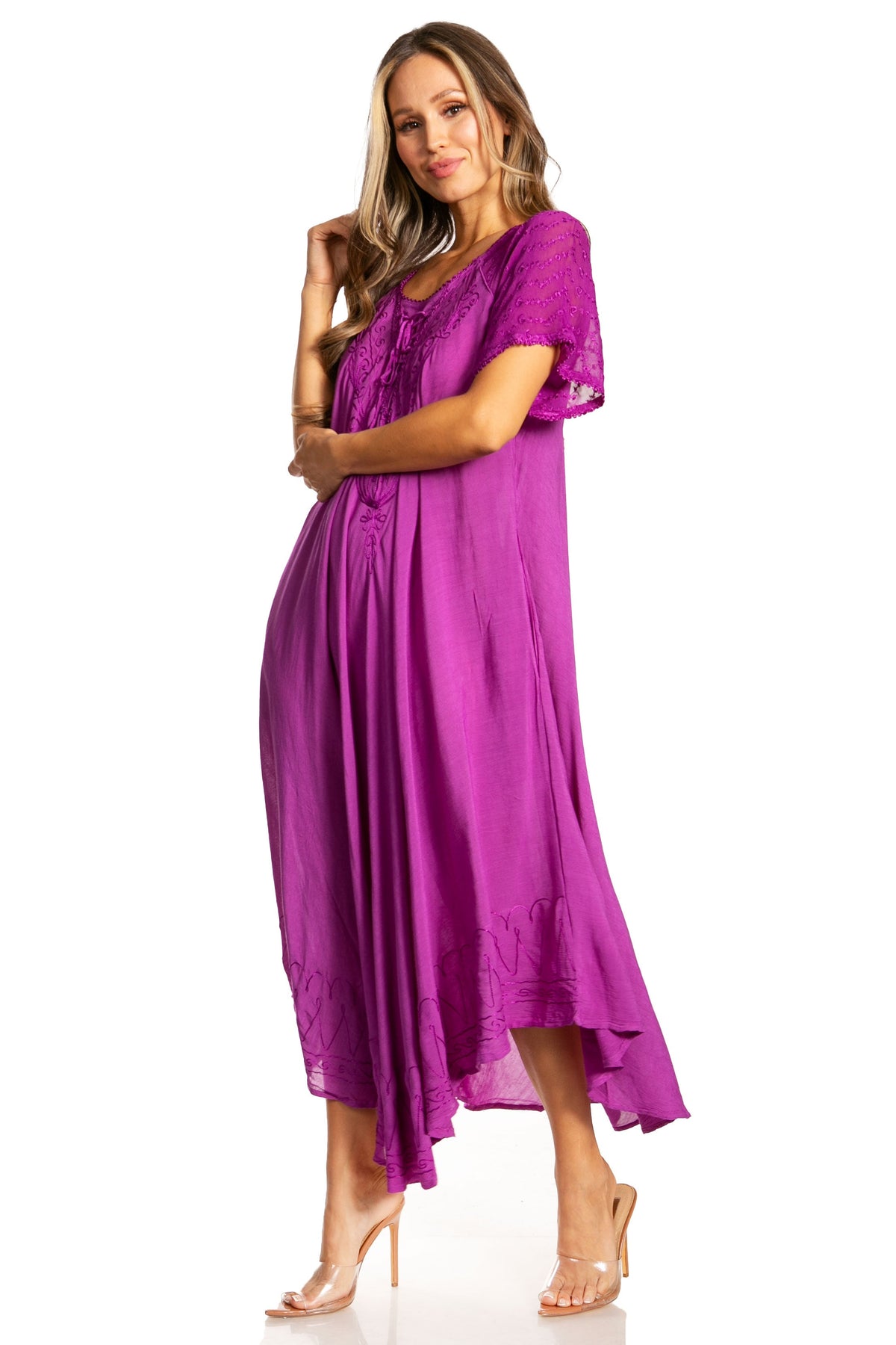 Women's Embroidered Long Caftan Dress and Cover-up