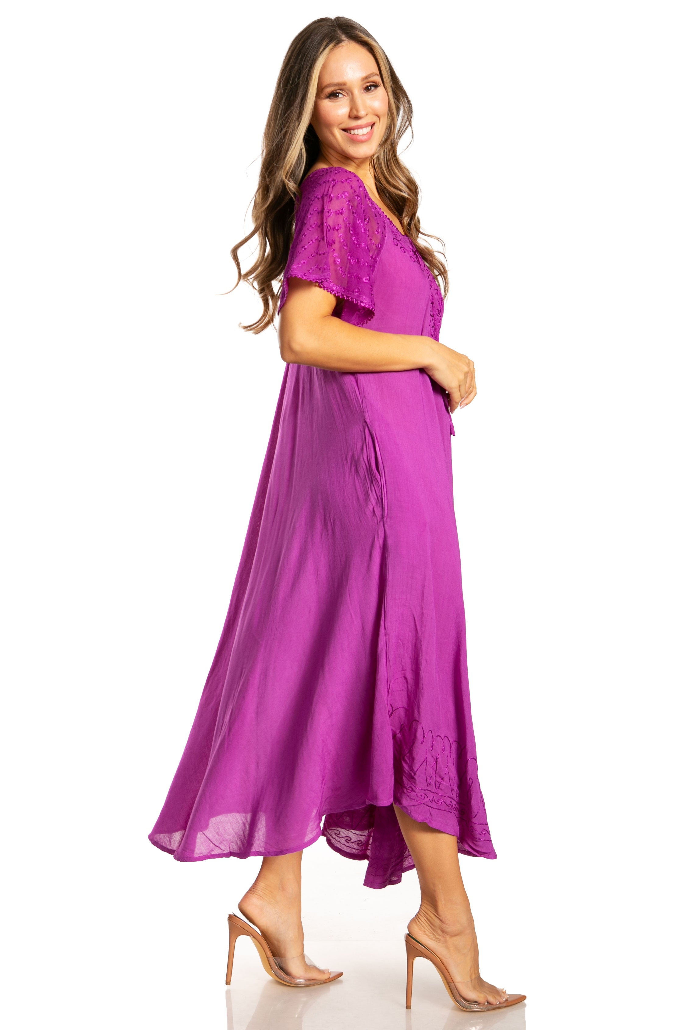 Women's Embroidered Long Caftan Dress and Cover-up