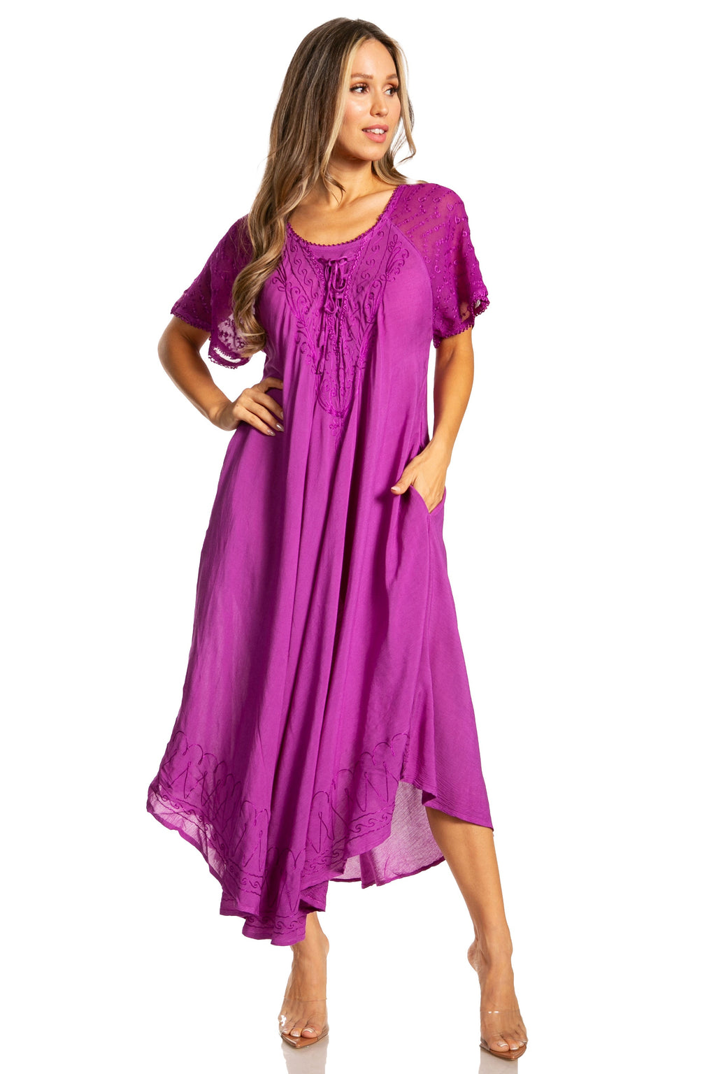 Women's Embroidered Long Caftan Dress and Cover-up
