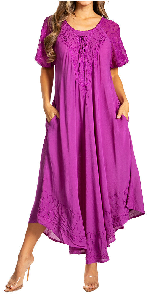Women's Embroidered Long Caftan Dress and Cover-up