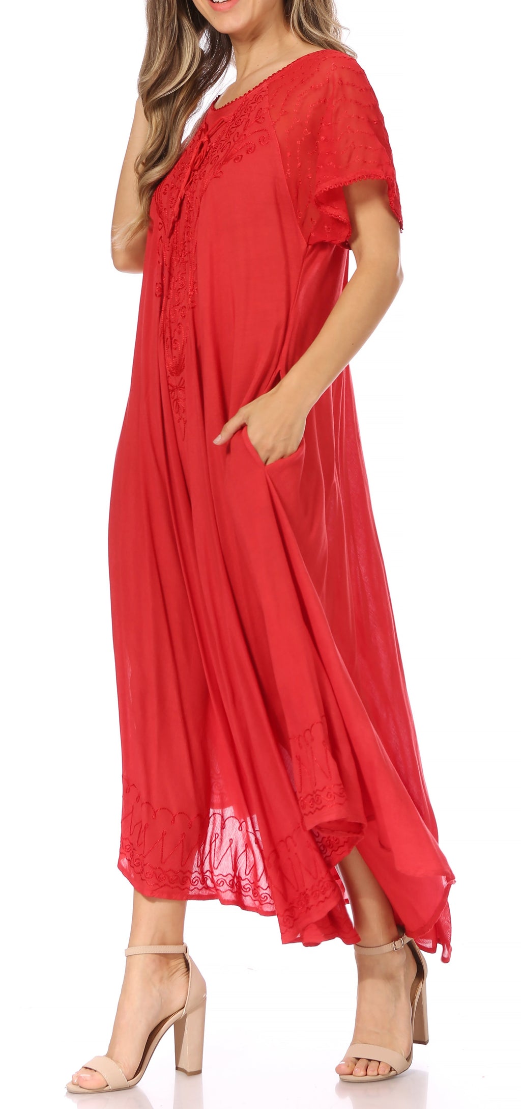 Women's Embroidered Long Caftan Dress and Cover-up