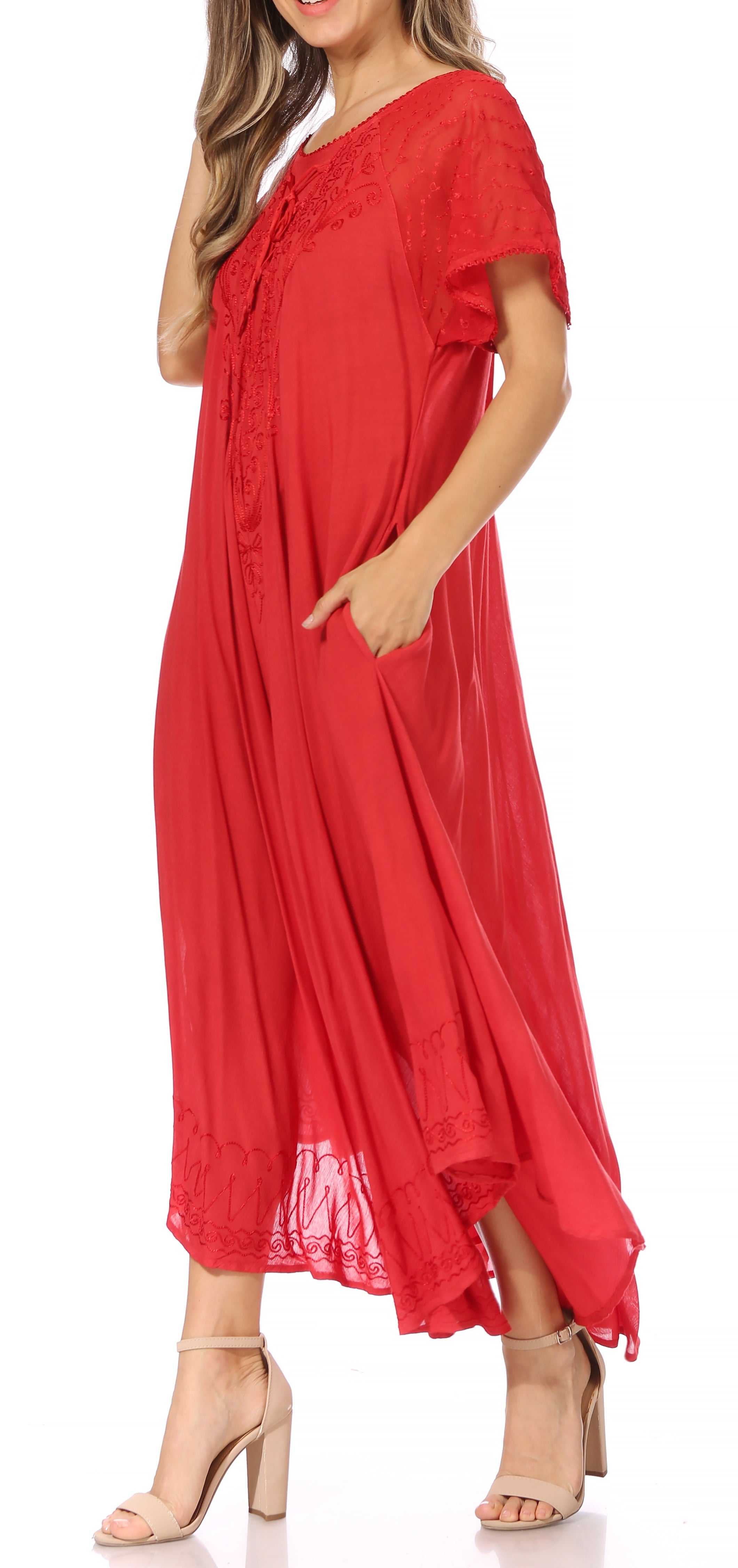 Women's Embroidered Long Caftan Dress and Cover-up