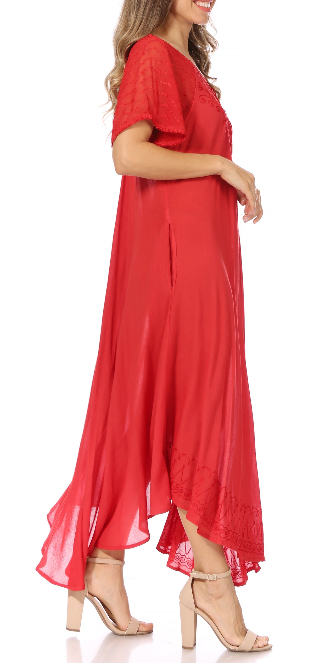 Women's Embroidered Long Caftan Dress and Cover-up