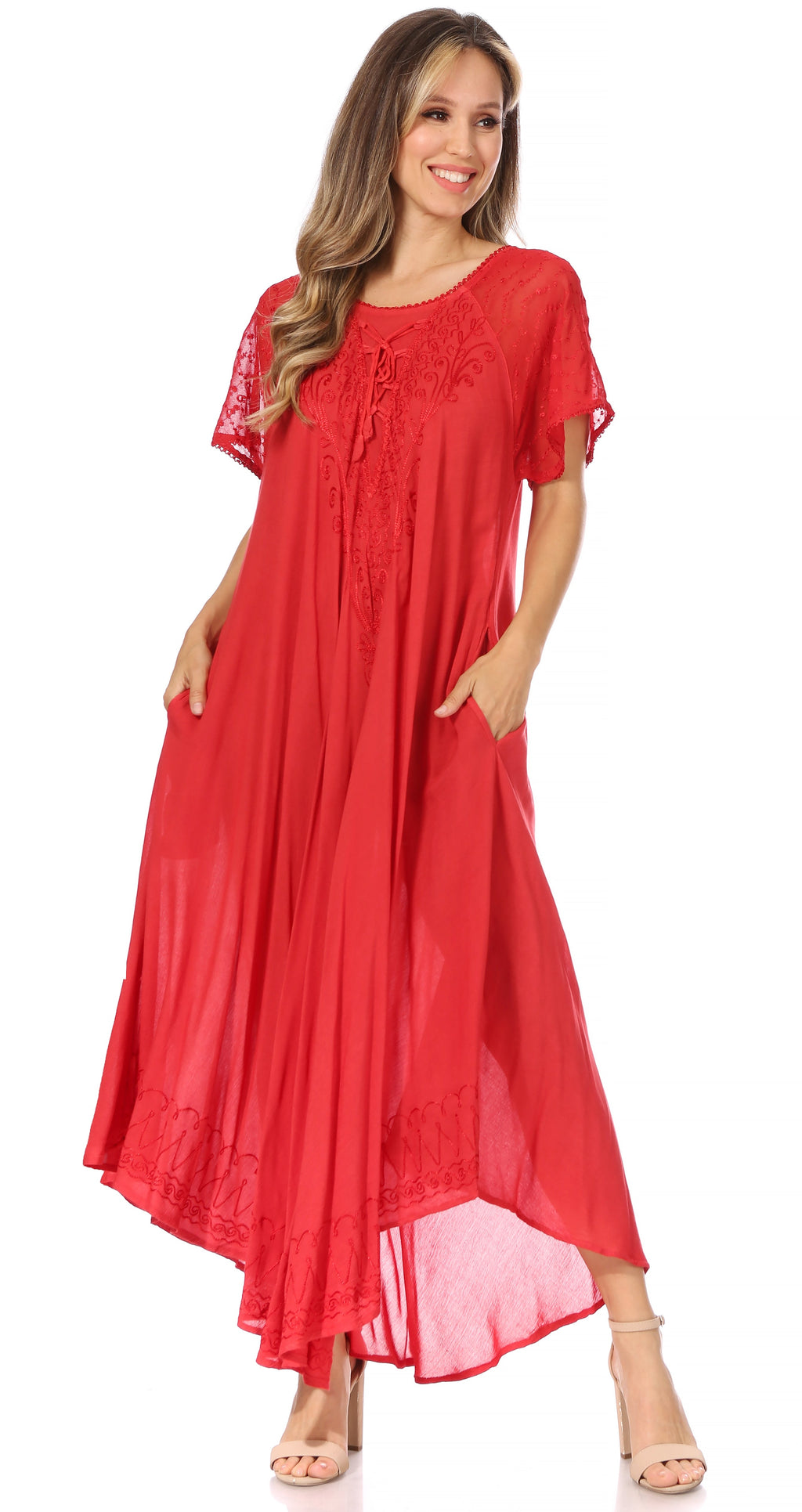 Women's Embroidered Long Caftan Dress and Cover-up