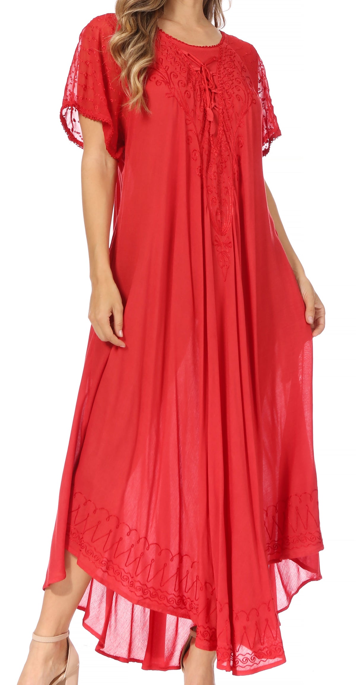 Women's Embroidered Long Caftan Dress and Cover-up