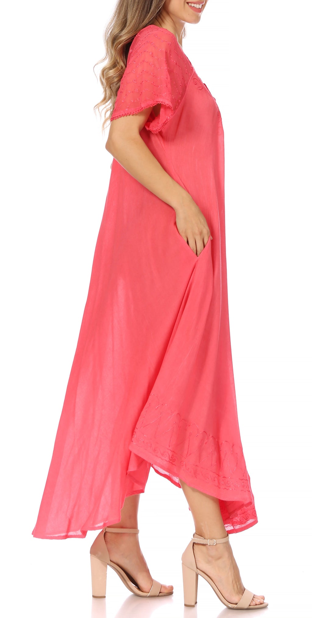 Women's Embroidered Long Caftan Dress and Cover-up