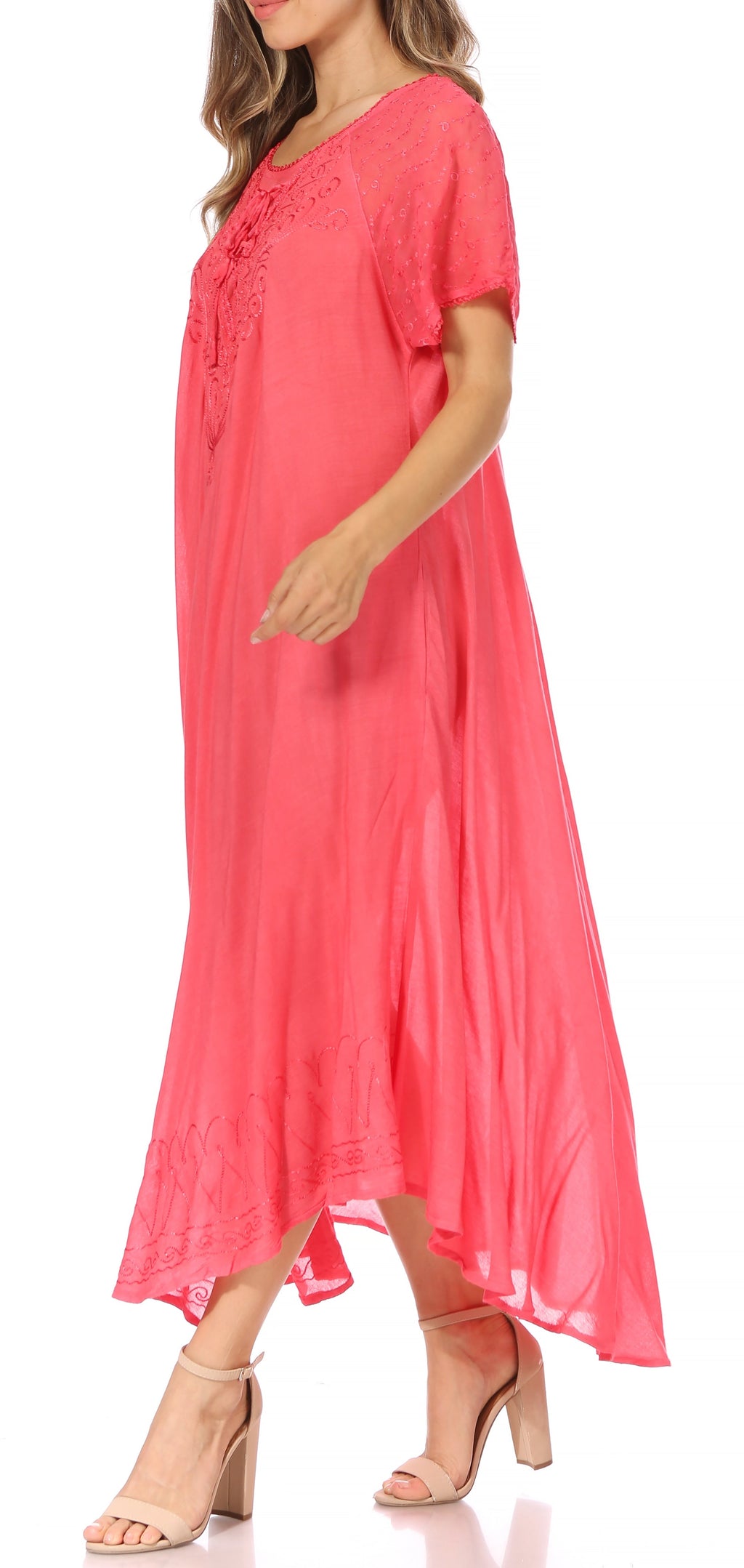 Women's Embroidered Long Caftan Dress and Cover-up