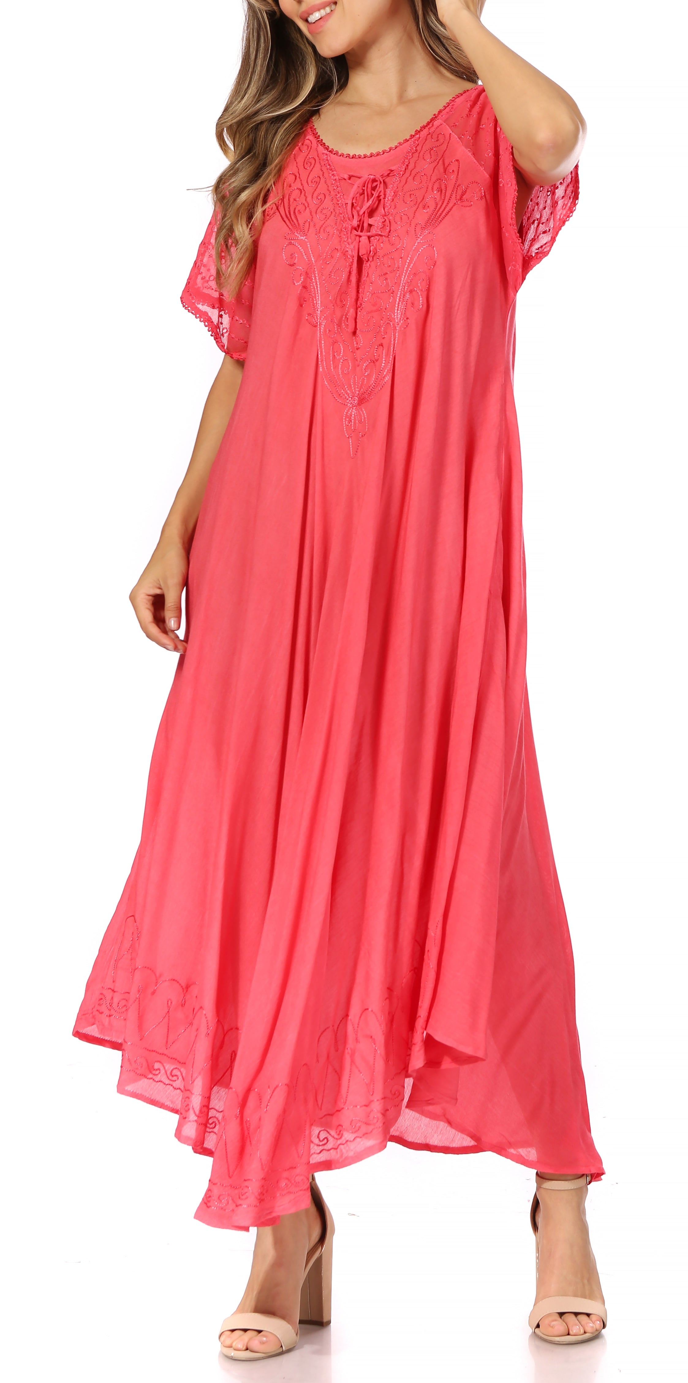 Women's Embroidered Long Caftan Dress and Cover-up