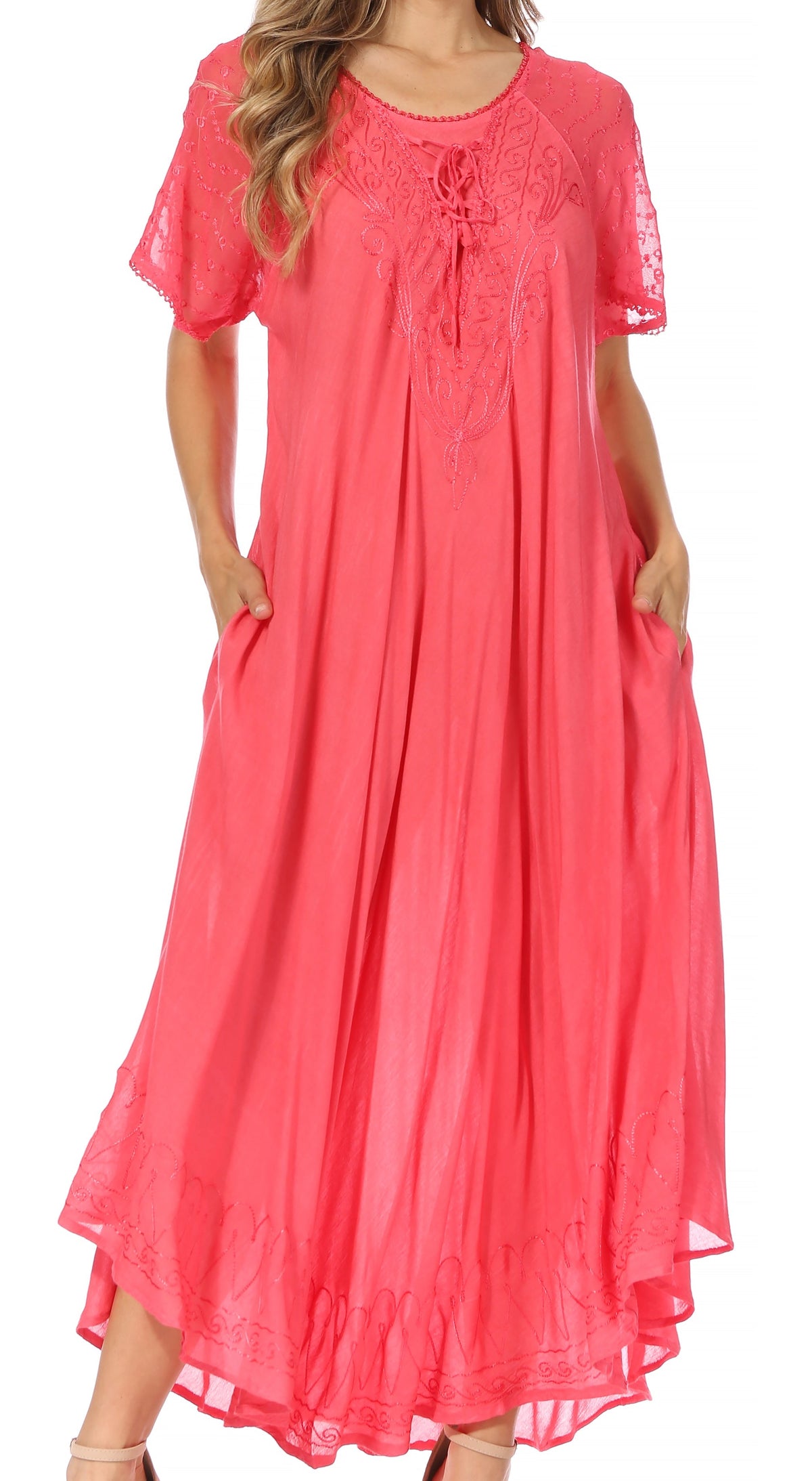 Women's Embroidered Long Caftan Dress and Cover-up