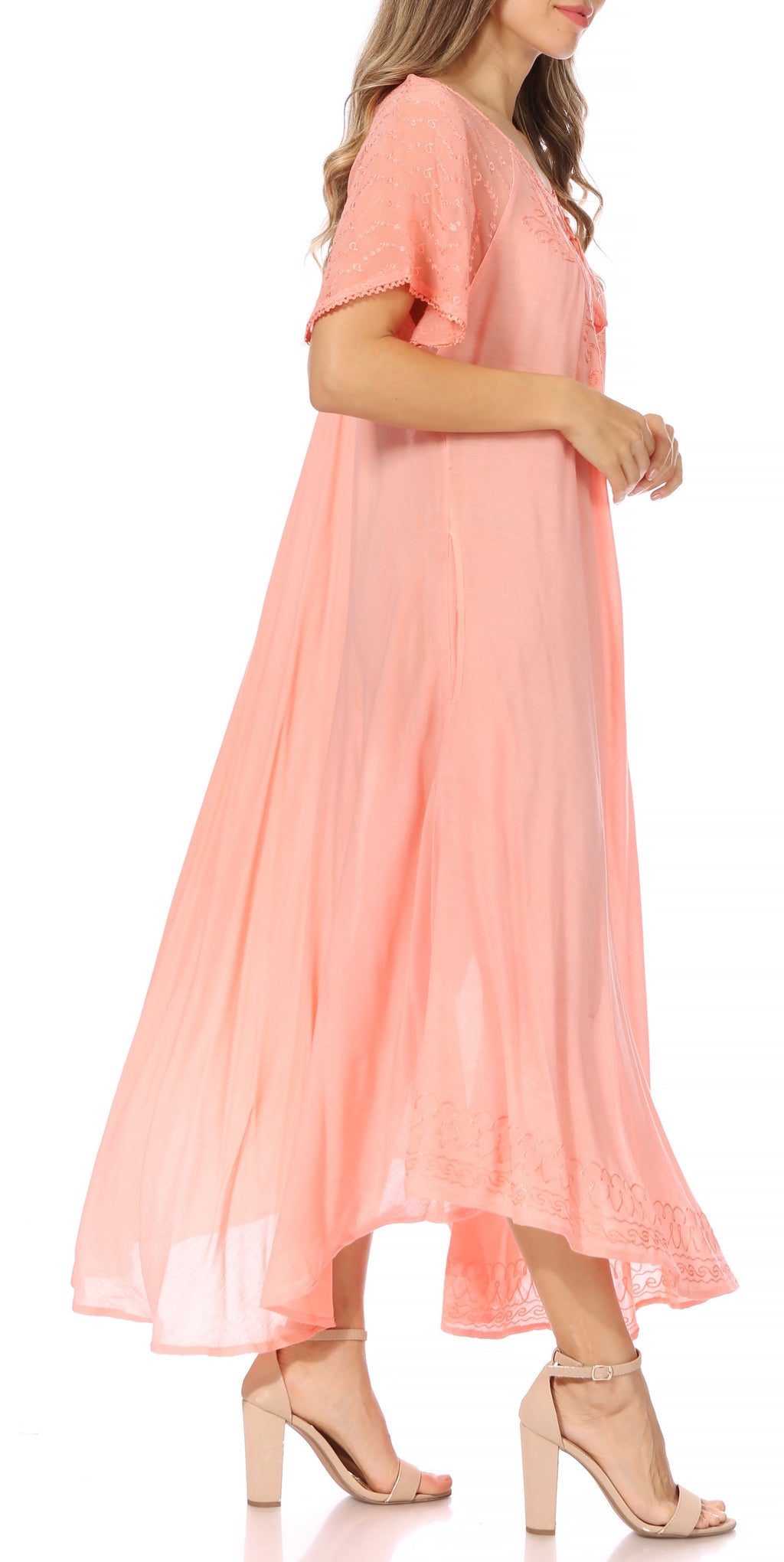 Women's Embroidered Long Caftan Dress and Cover-up