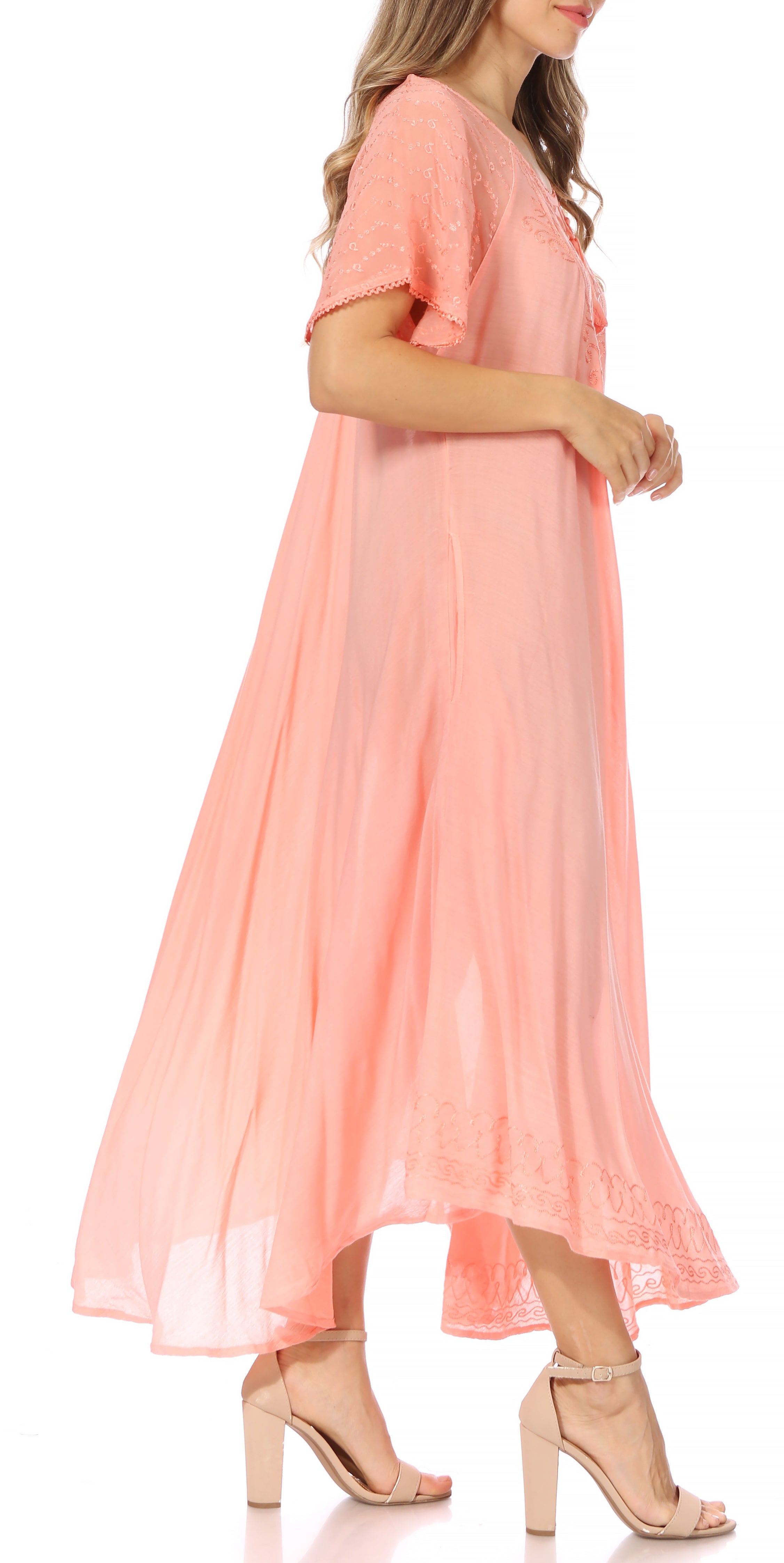 Women's Embroidered Long Caftan Dress and Cover-up