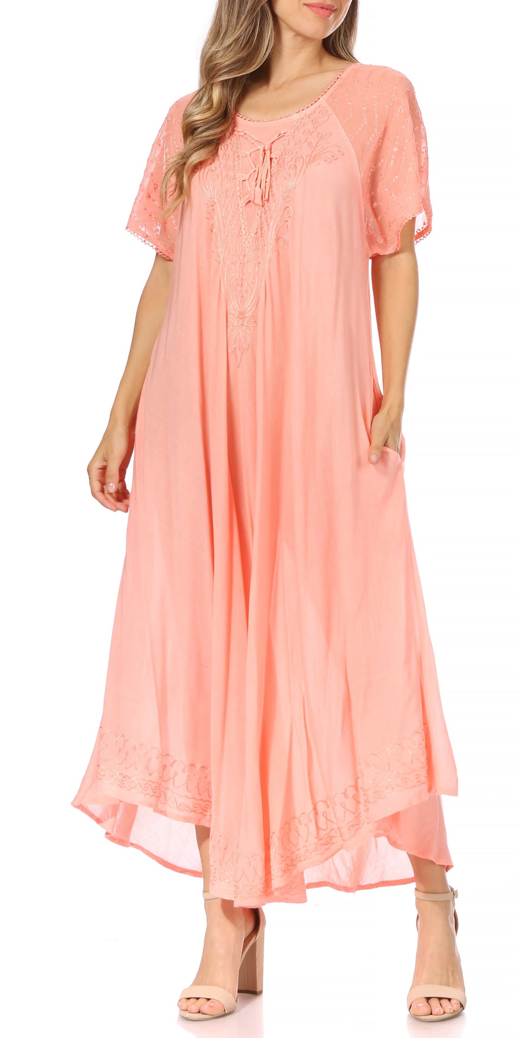 Women's Embroidered Long Caftan Dress and Cover-up
