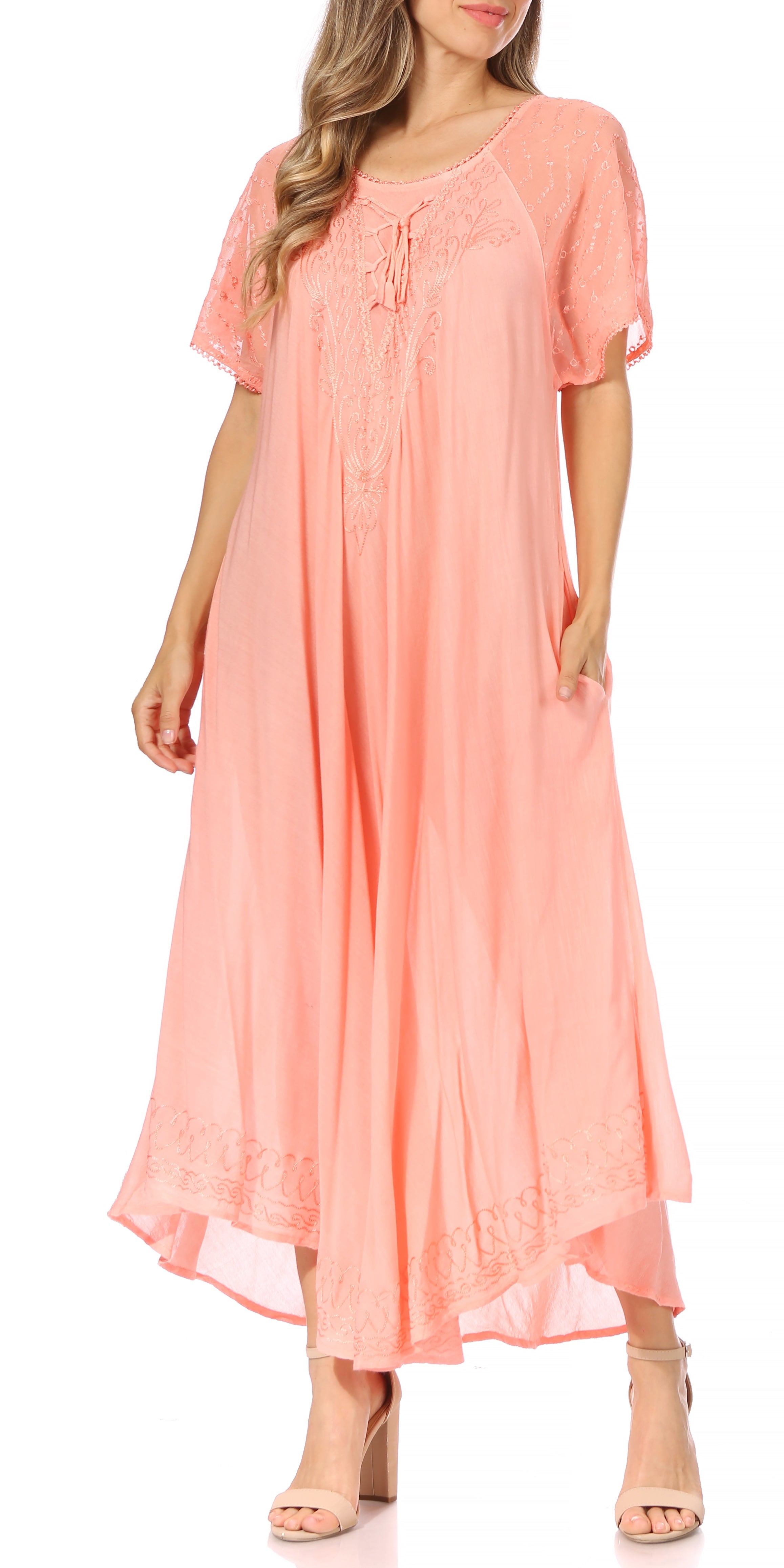 Women's Embroidered Long Caftan Dress and Cover-up