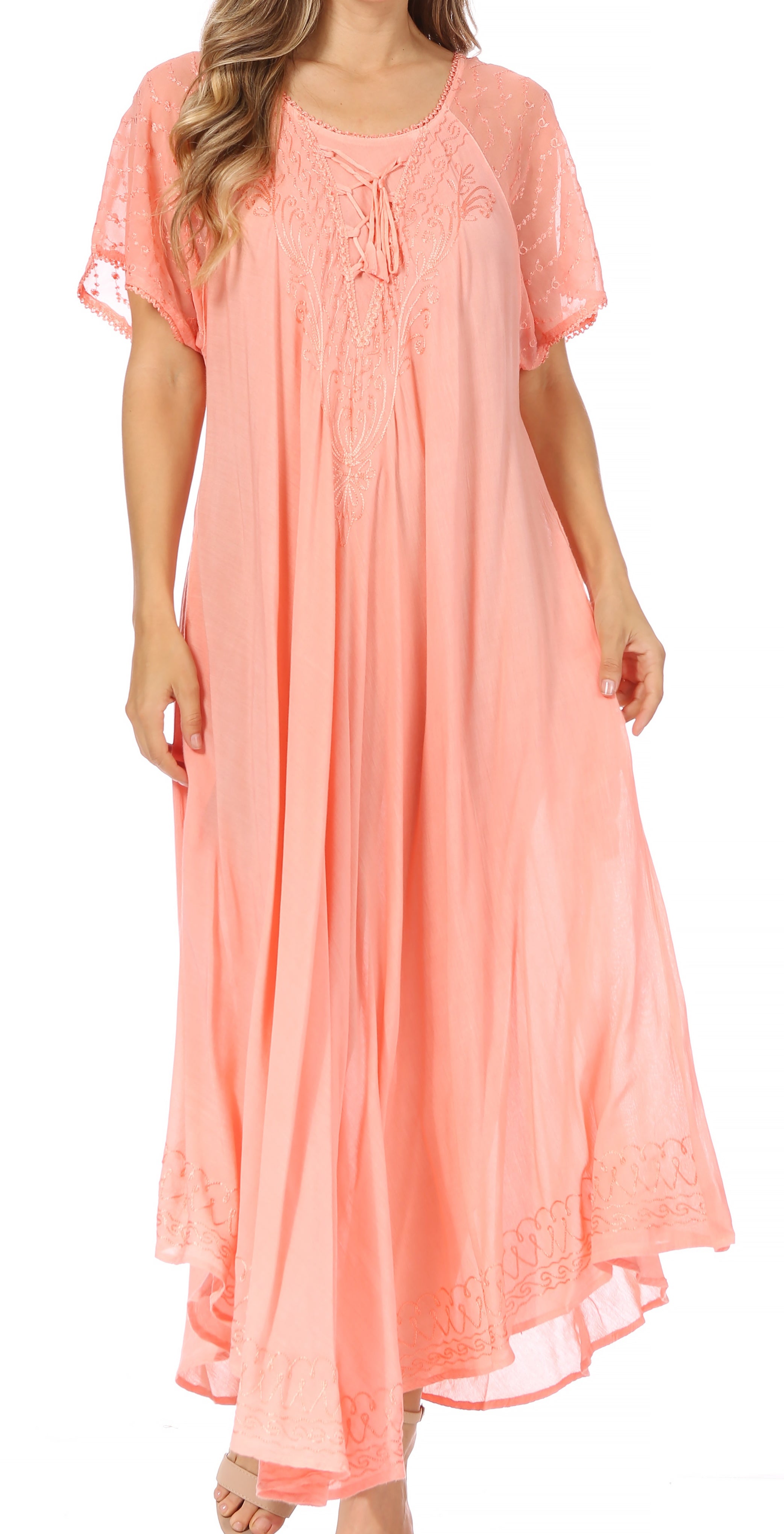 Women's Embroidered Long Caftan Dress and Cover-up