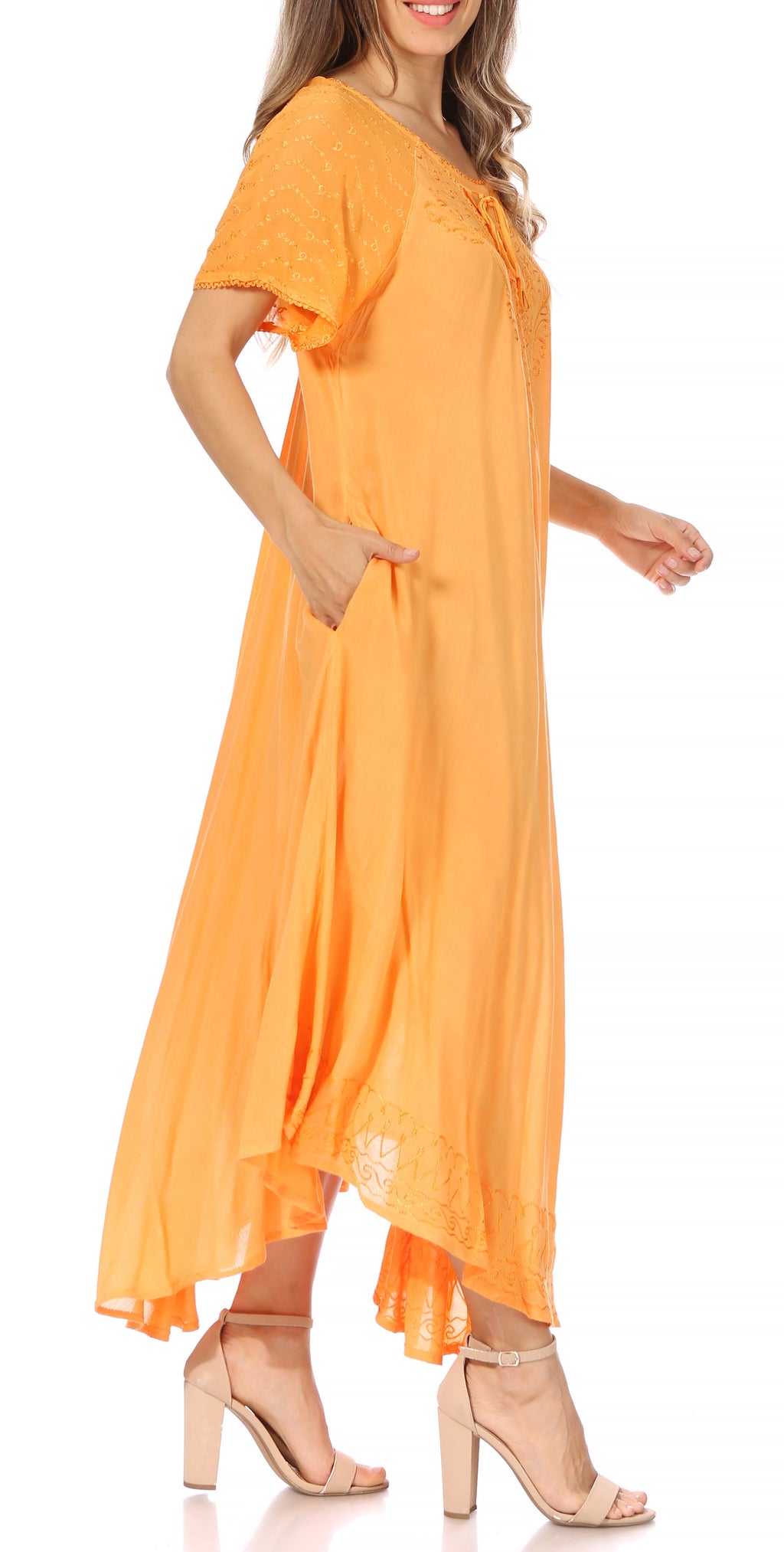 Women's Embroidered Long Caftan Dress and Cover-up