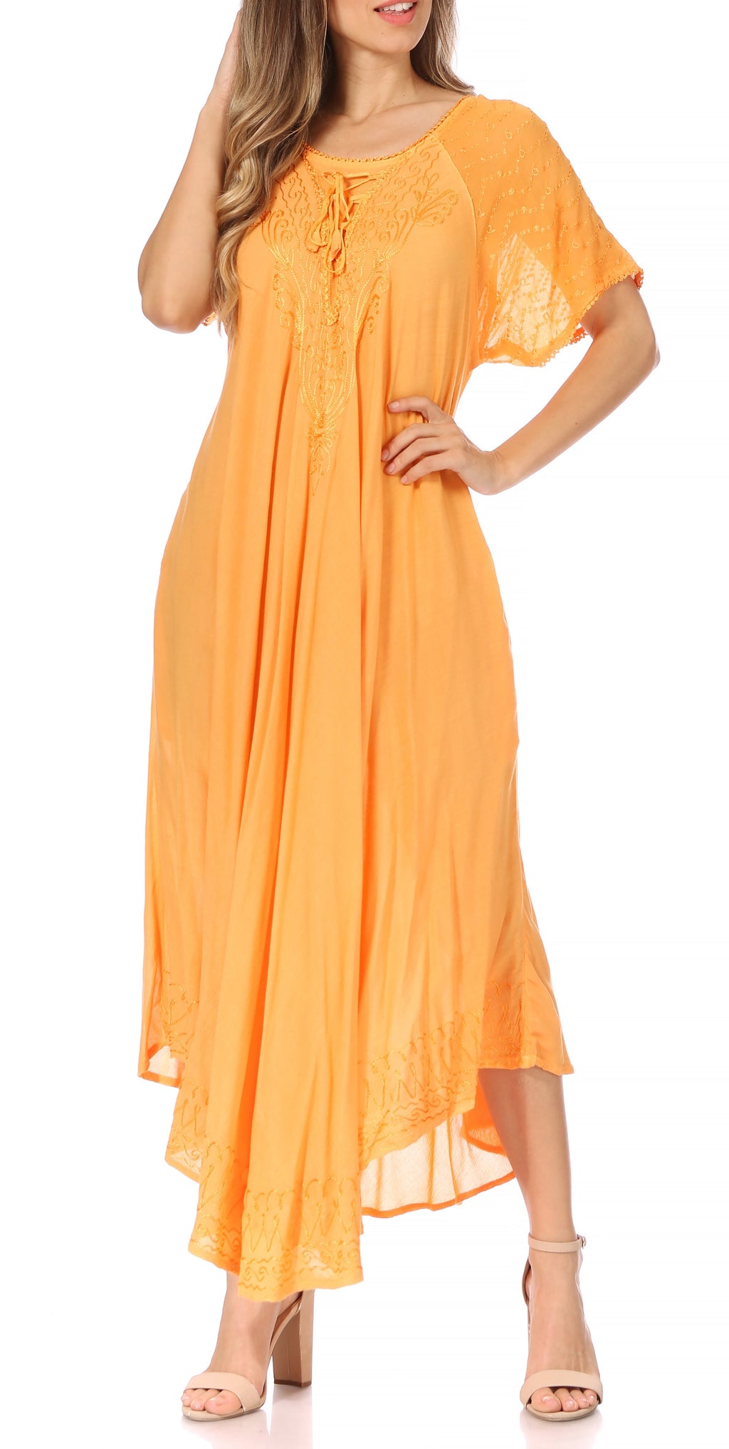 Women's Embroidered Long Caftan Dress and Cover-up