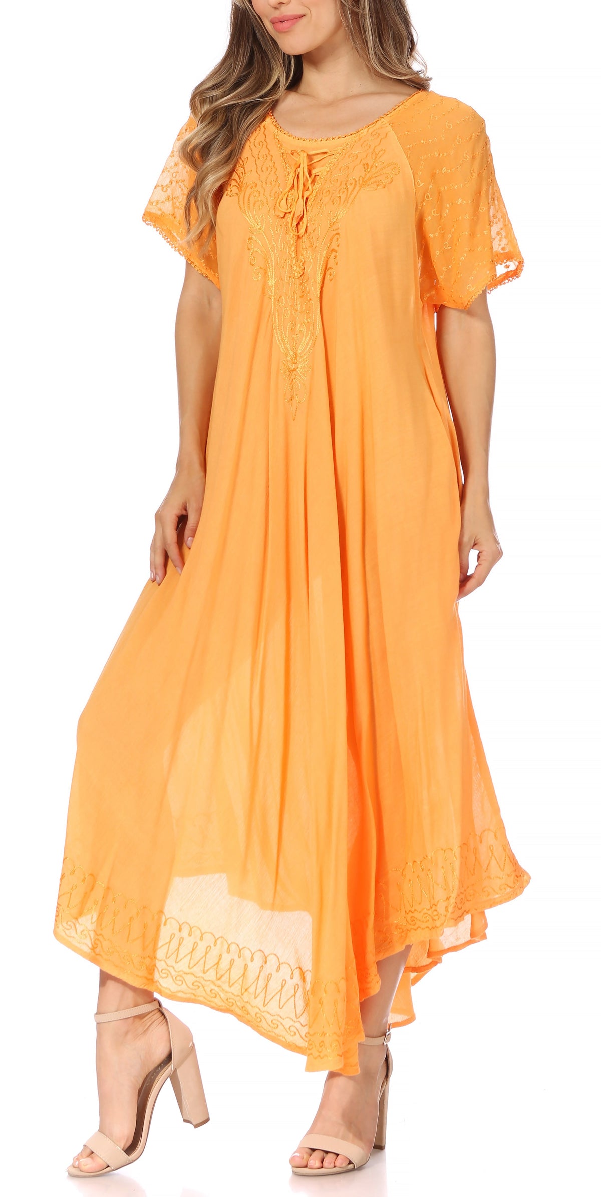 Women's Embroidered Long Caftan Dress and Cover-up