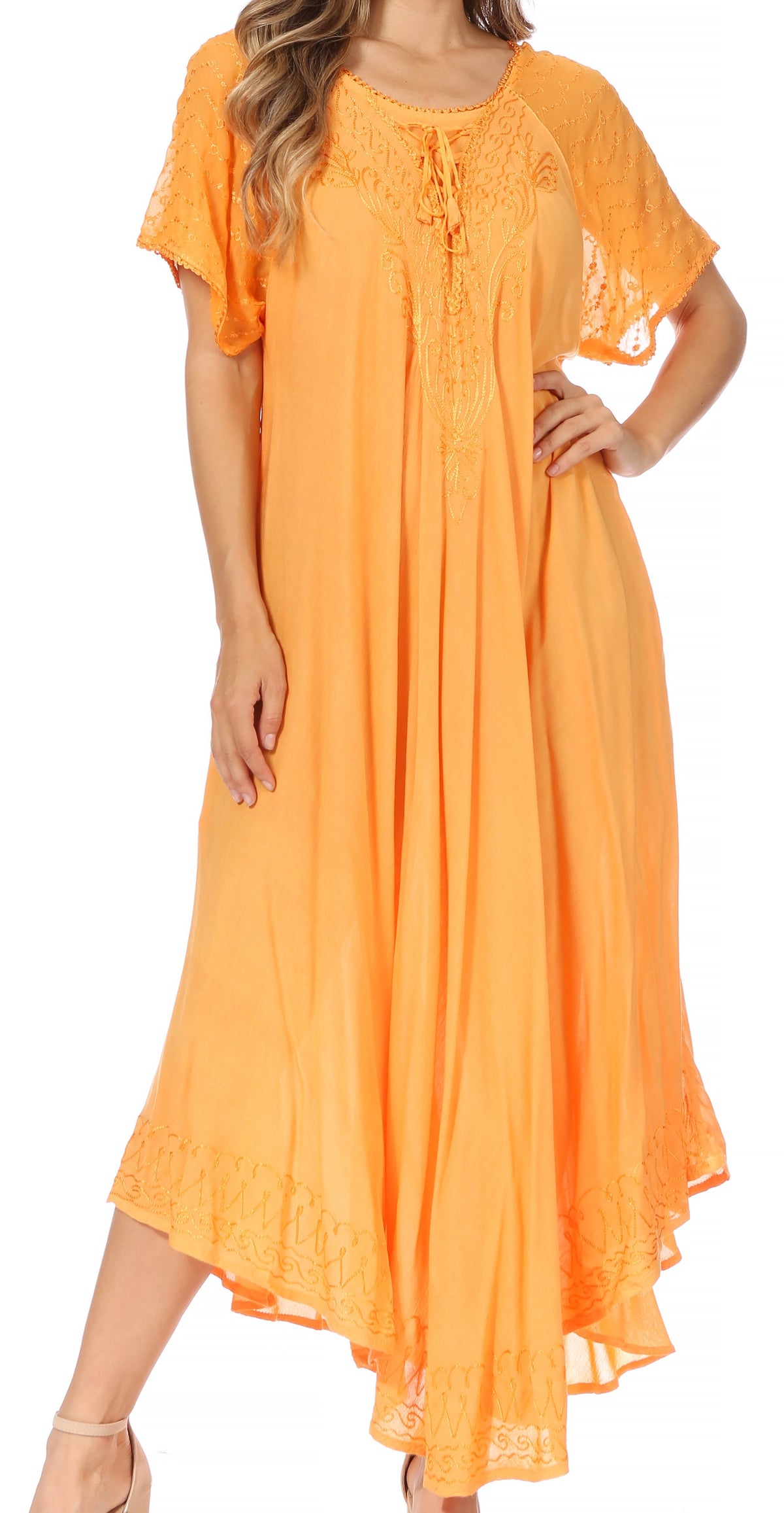 Women's Embroidered Long Caftan Dress and Cover-up